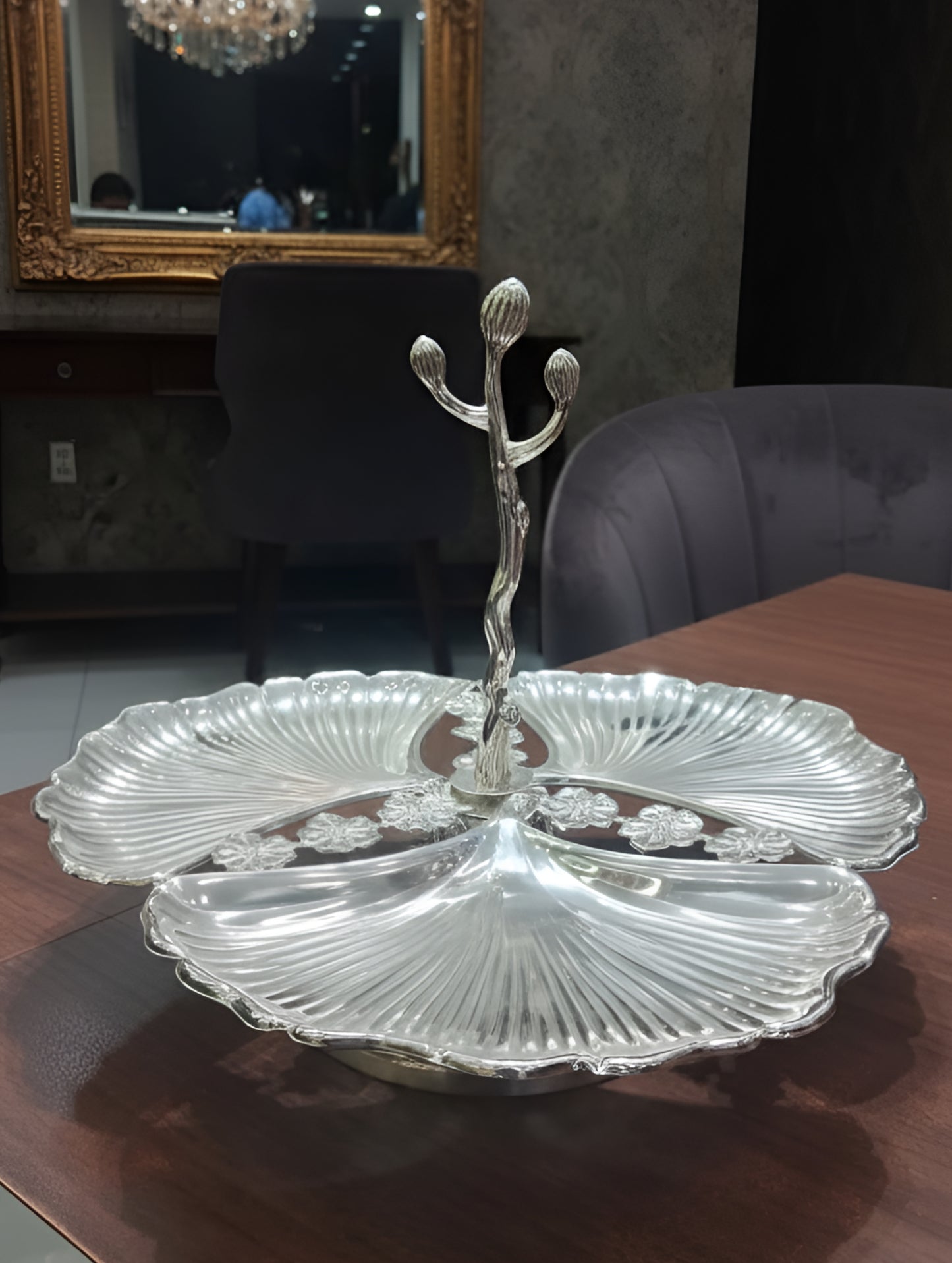 Silver Coated  Elite Floral Table Server