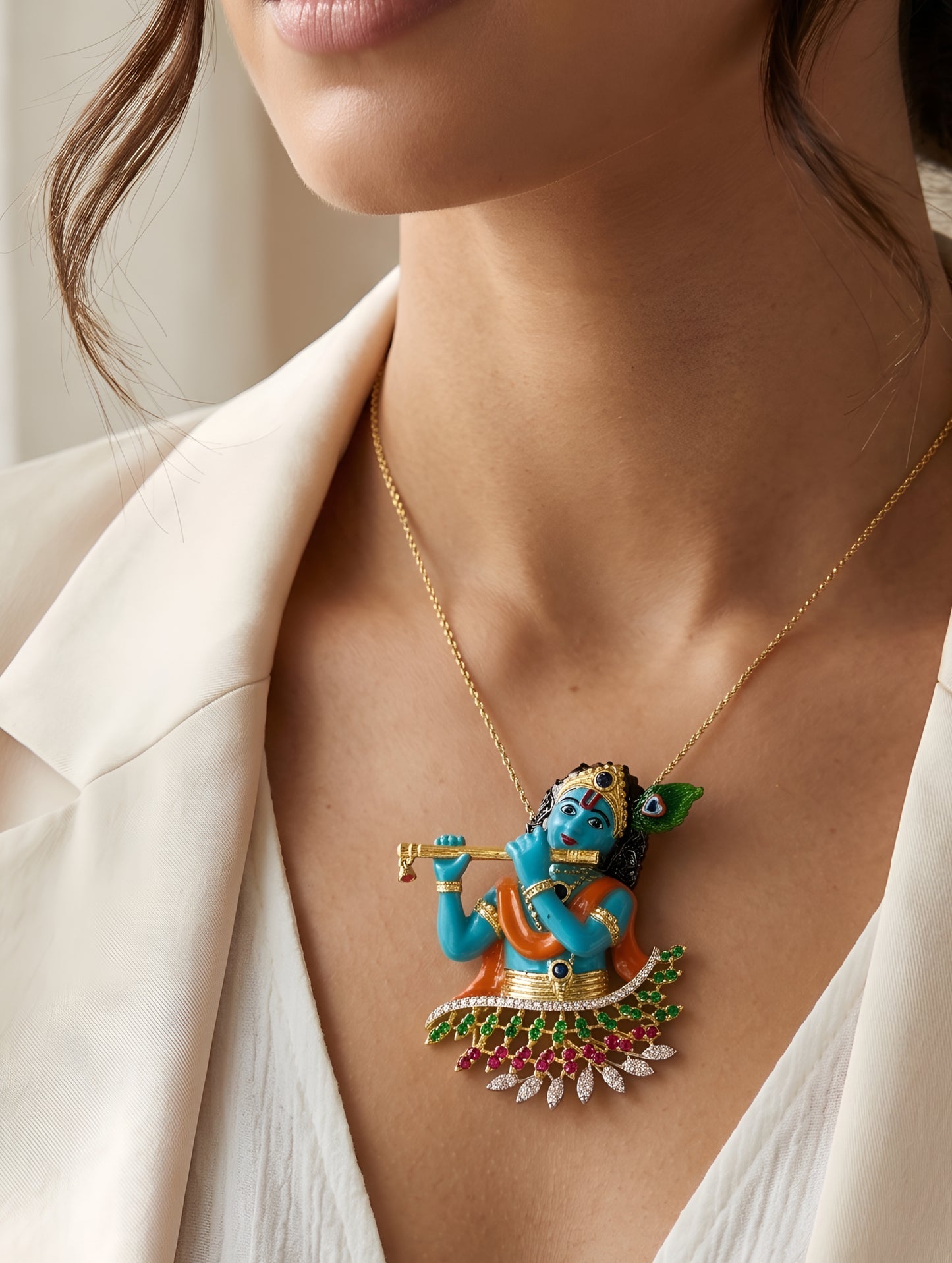 Premium Divine Murli Krishna Pendant Cum Brooch