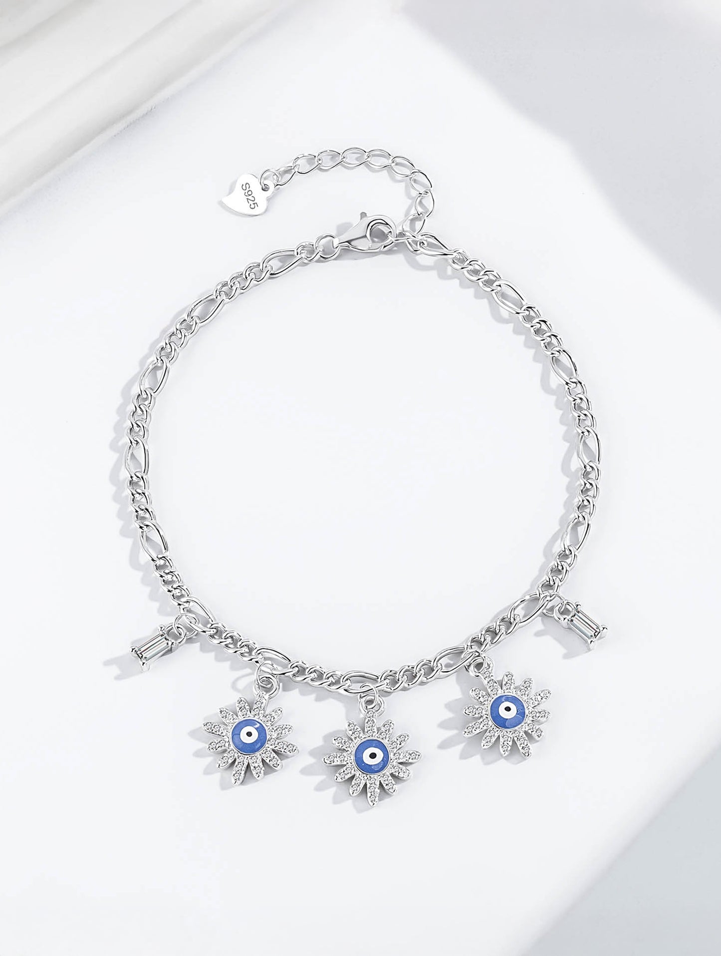 FLORAL EVIL EYE SILVER BRACELET