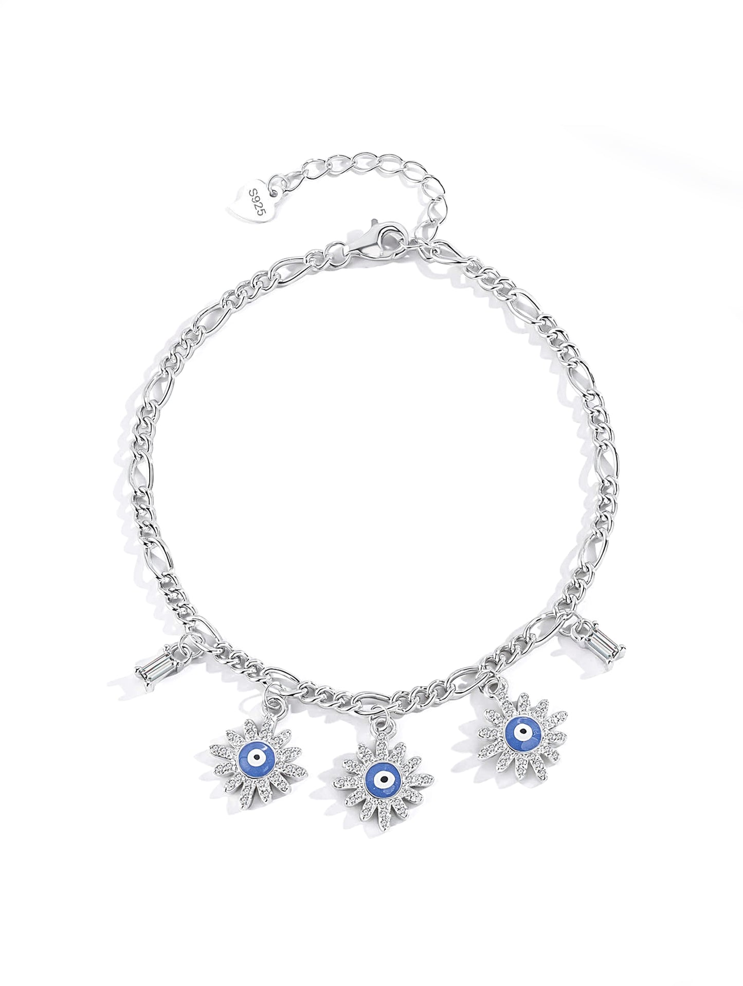 FLORAL EVIL EYE SILVER BRACELET