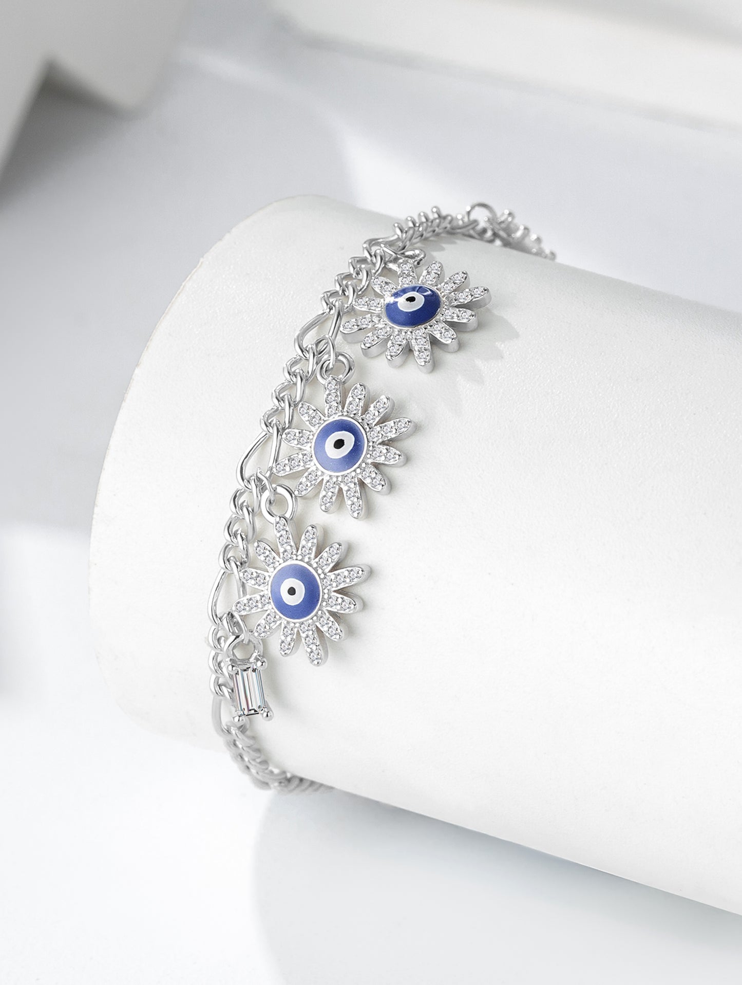 FLORAL EVIL EYE SILVER BRACELET