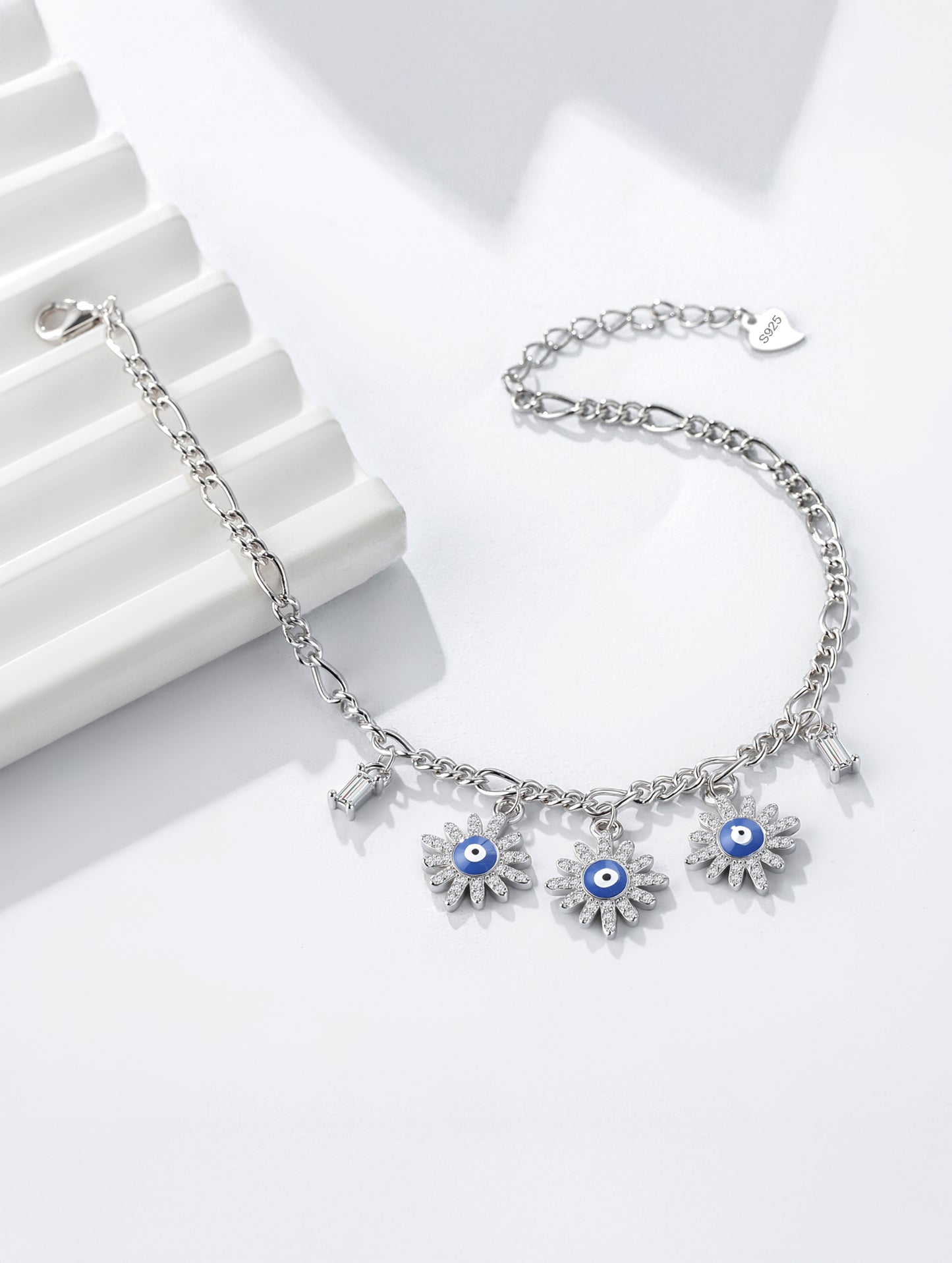 FLORAL EVIL EYE SILVER BRACELET