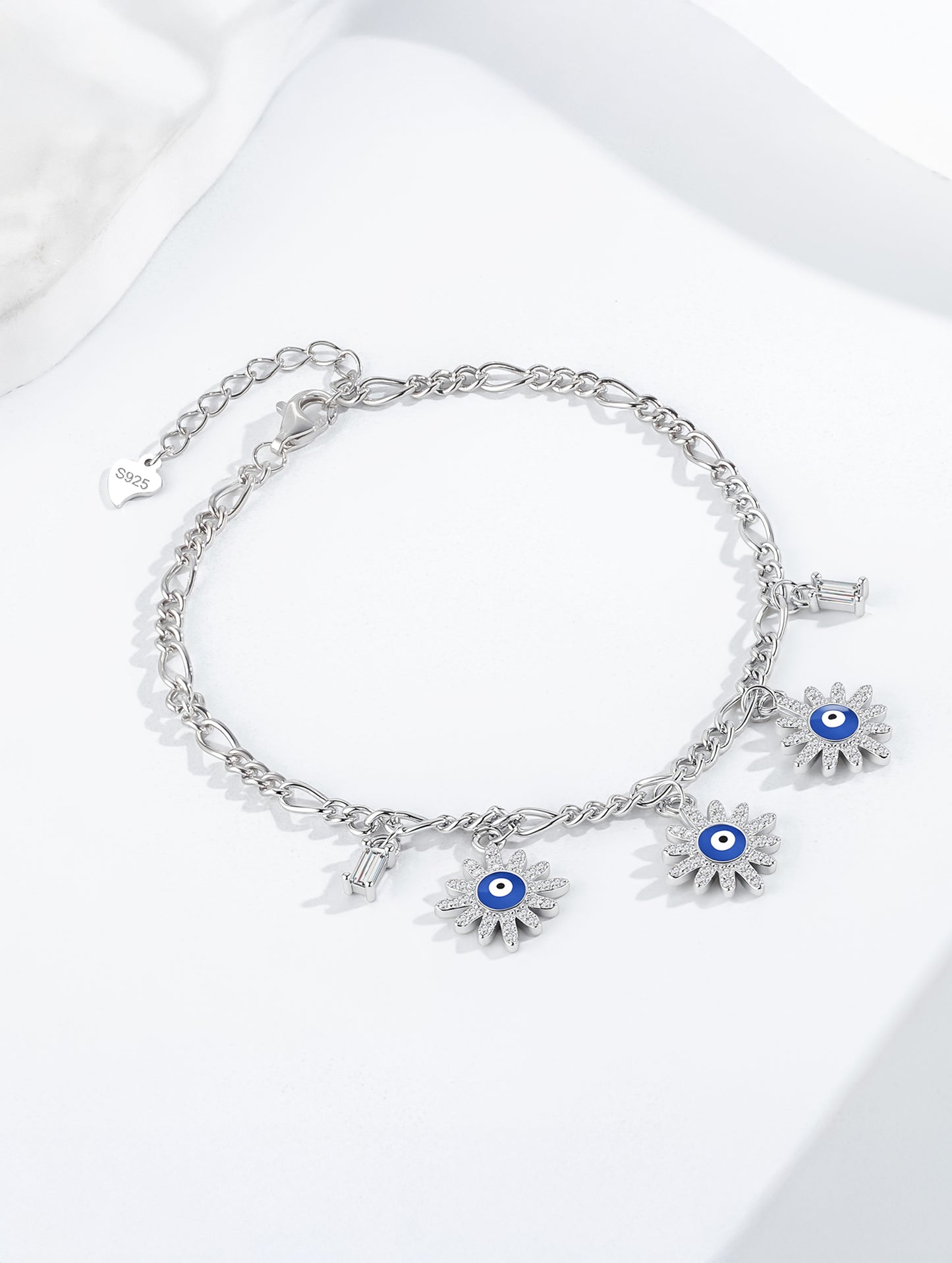 FLORAL EVIL EYE SILVER BRACELET