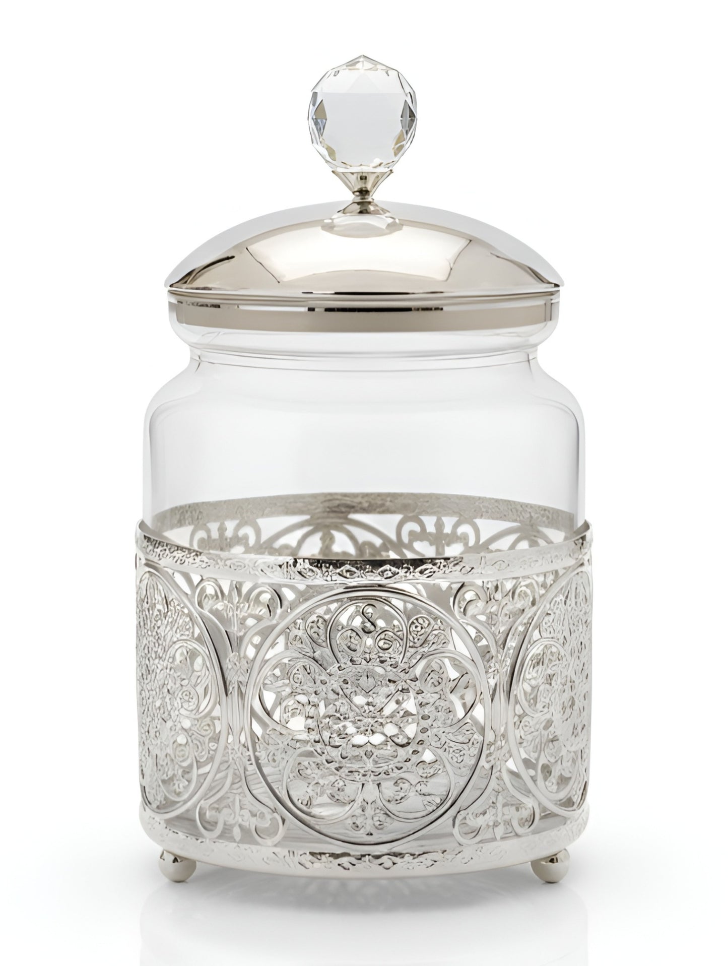 SILVER COATED CRYSTAL FILIGREE JAR