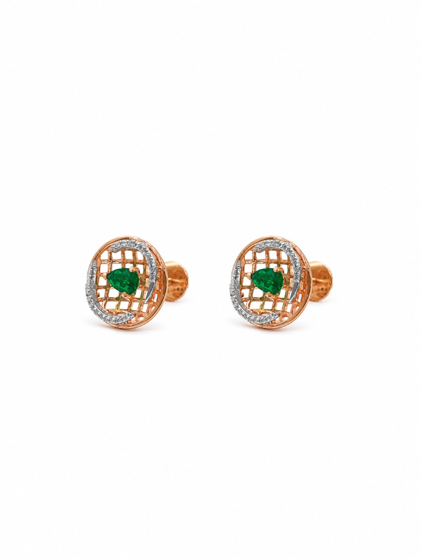 Emerald Orbit Rose Stud Earrings