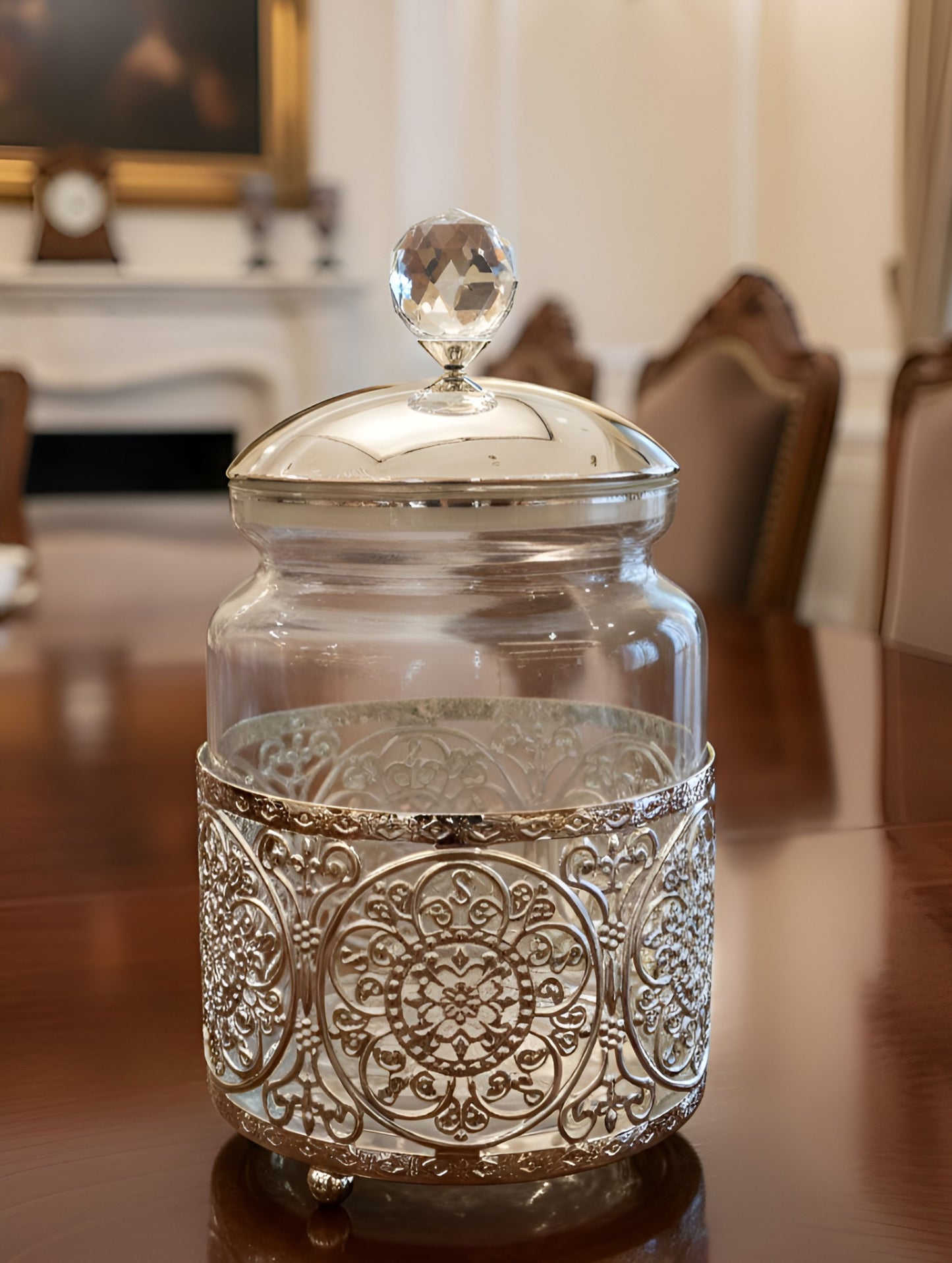 SILVER COATED CRYSTAL FILIGREE JAR