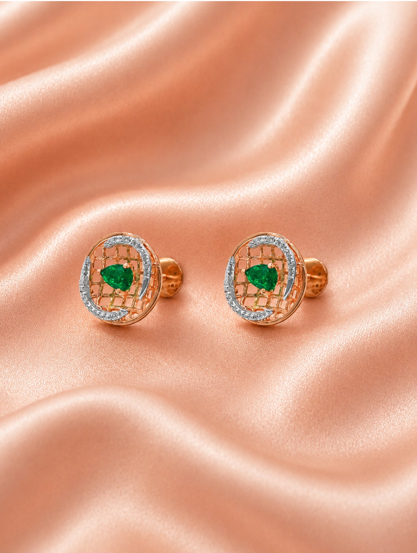 Emerald Orbit Rose Stud Earrings