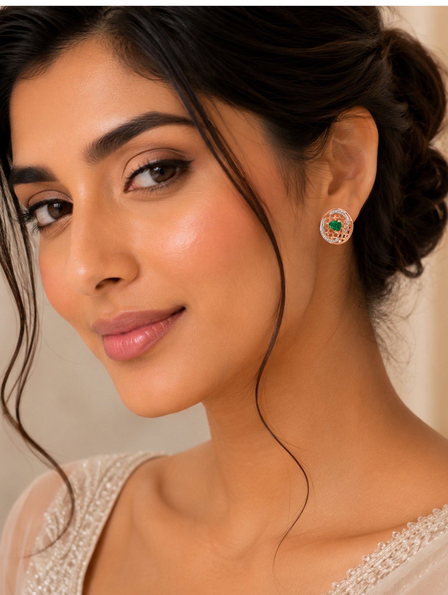 Emerald Orbit Rose Stud Earrings