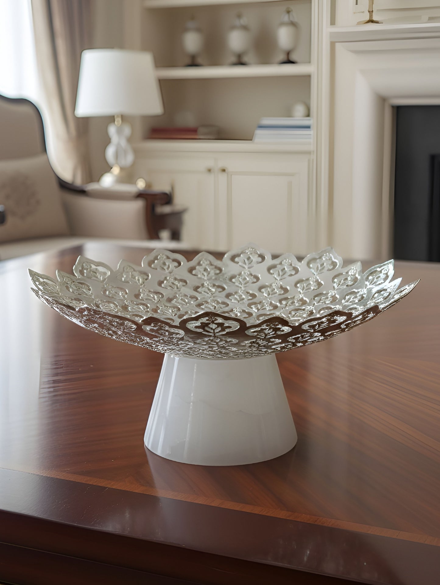 SILVER COATED LACE PEDESTAL BOWL