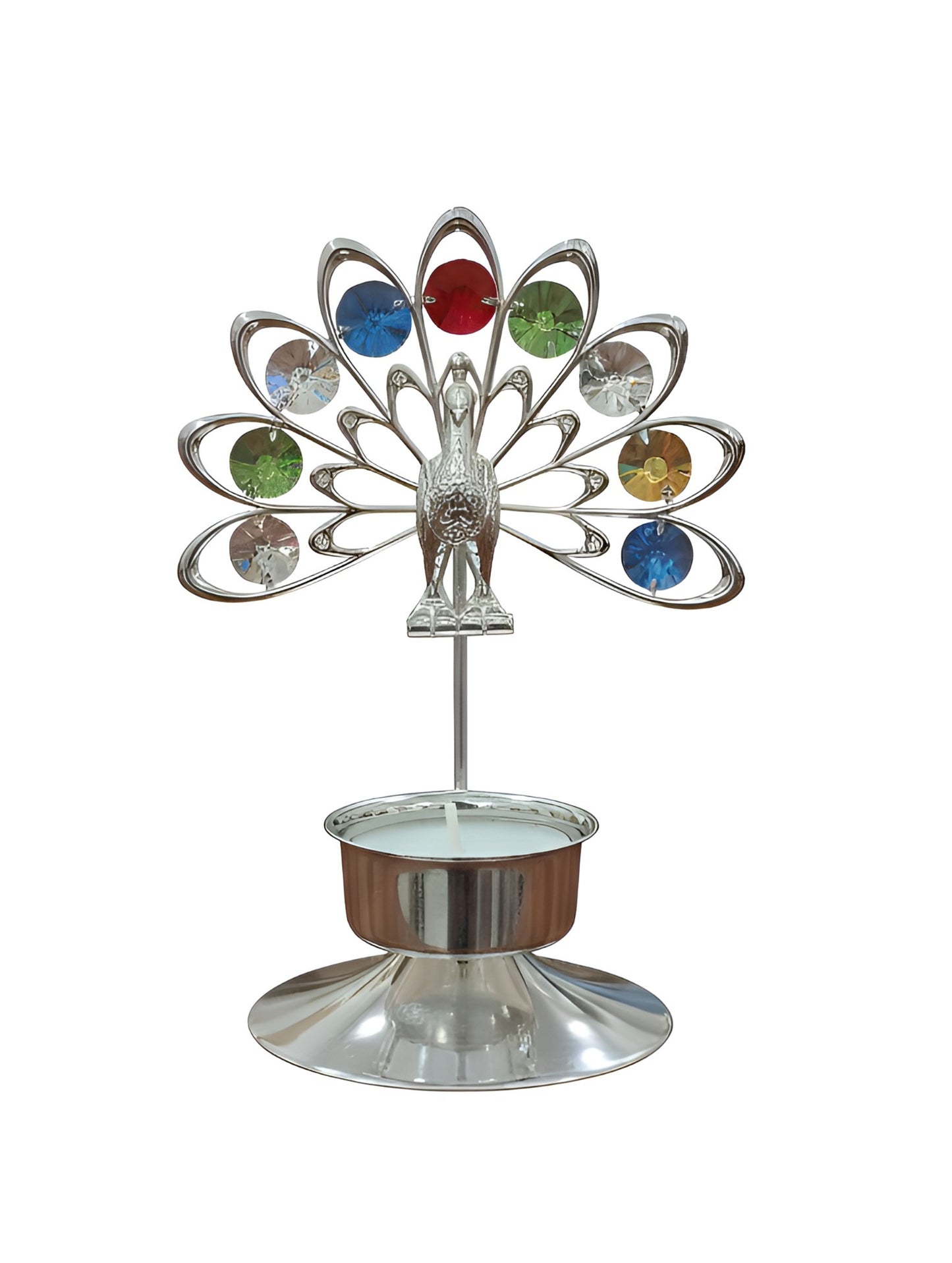SILVER COATED PEACOCK TEALIGHT HOLDER