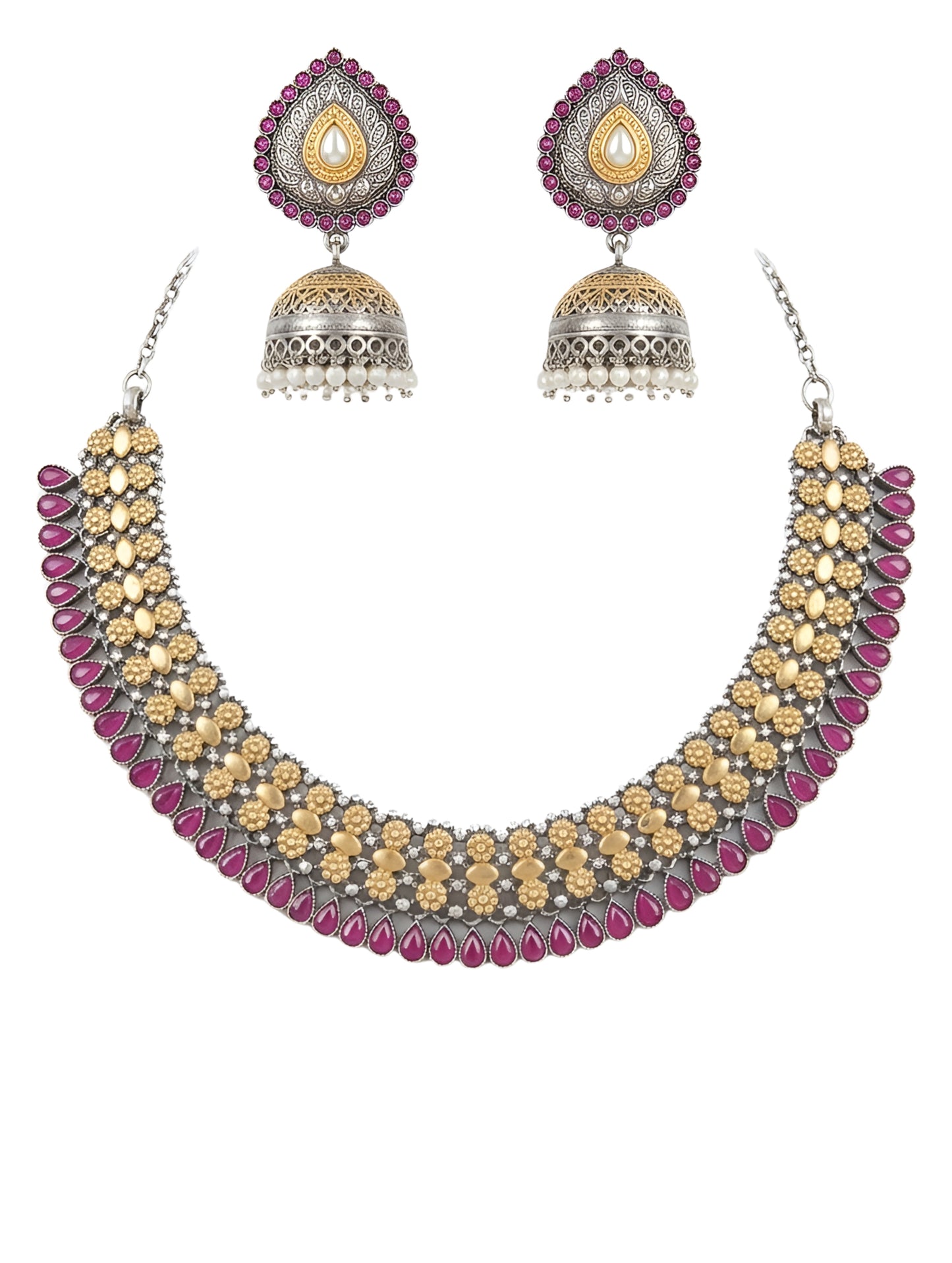 Nayab Magenta Bloom Necklace