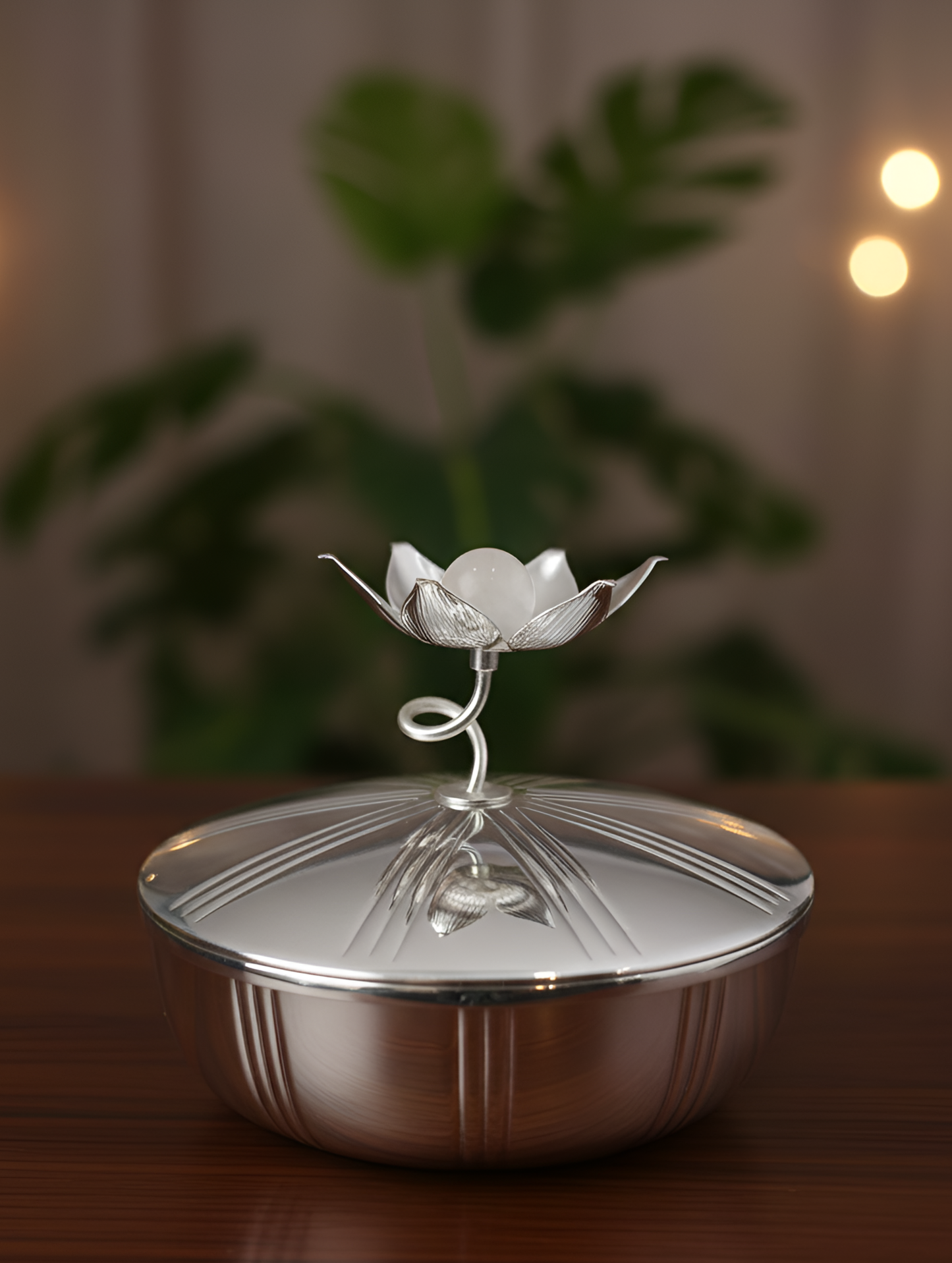Silver Coated Lotus Lid Bowl