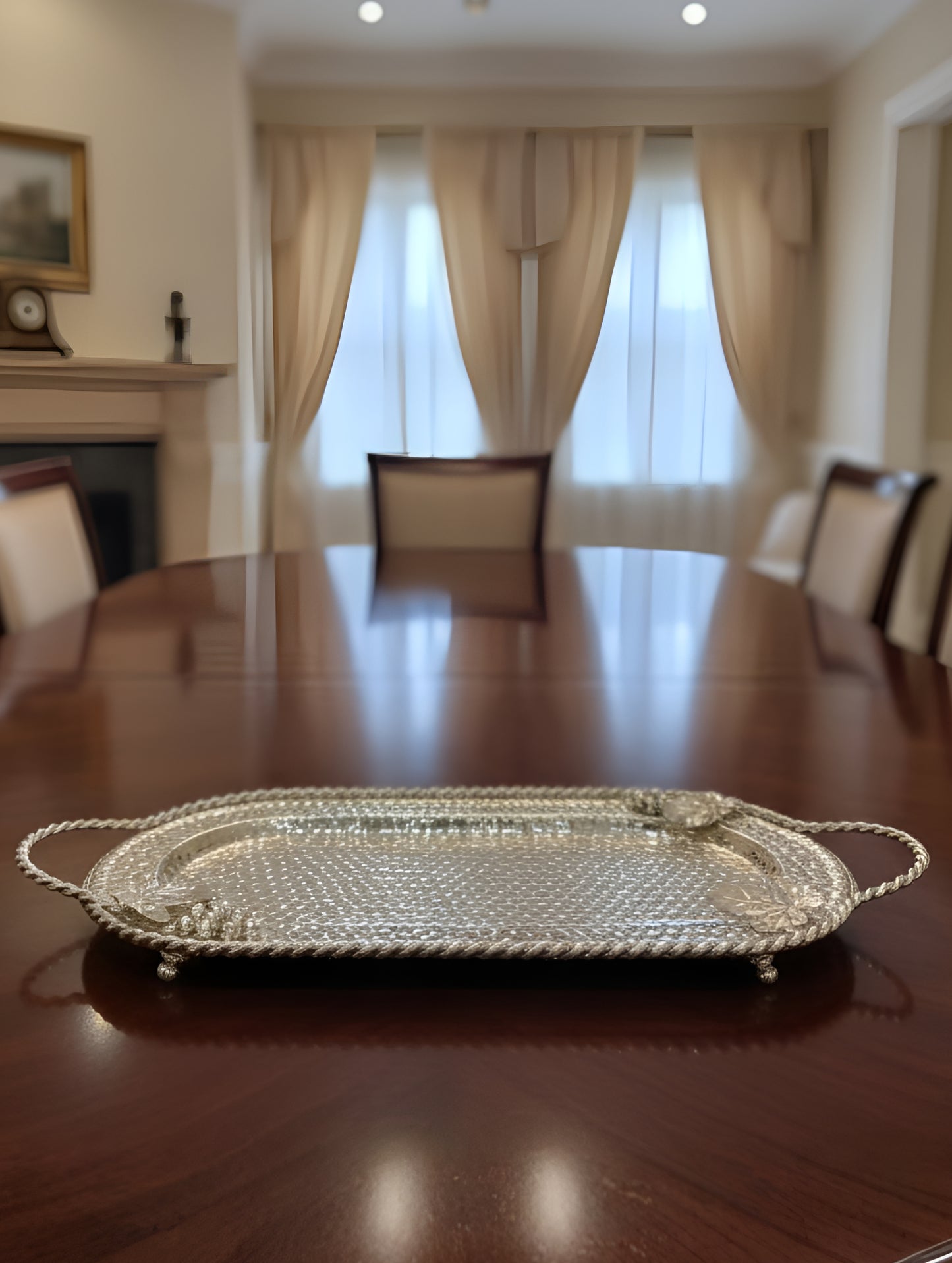 Grapevine Hammered Silver Coated Tray