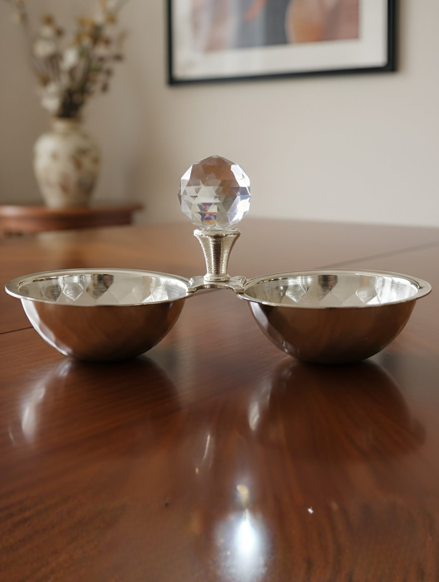 Silver Coated Opaline Crown Duo