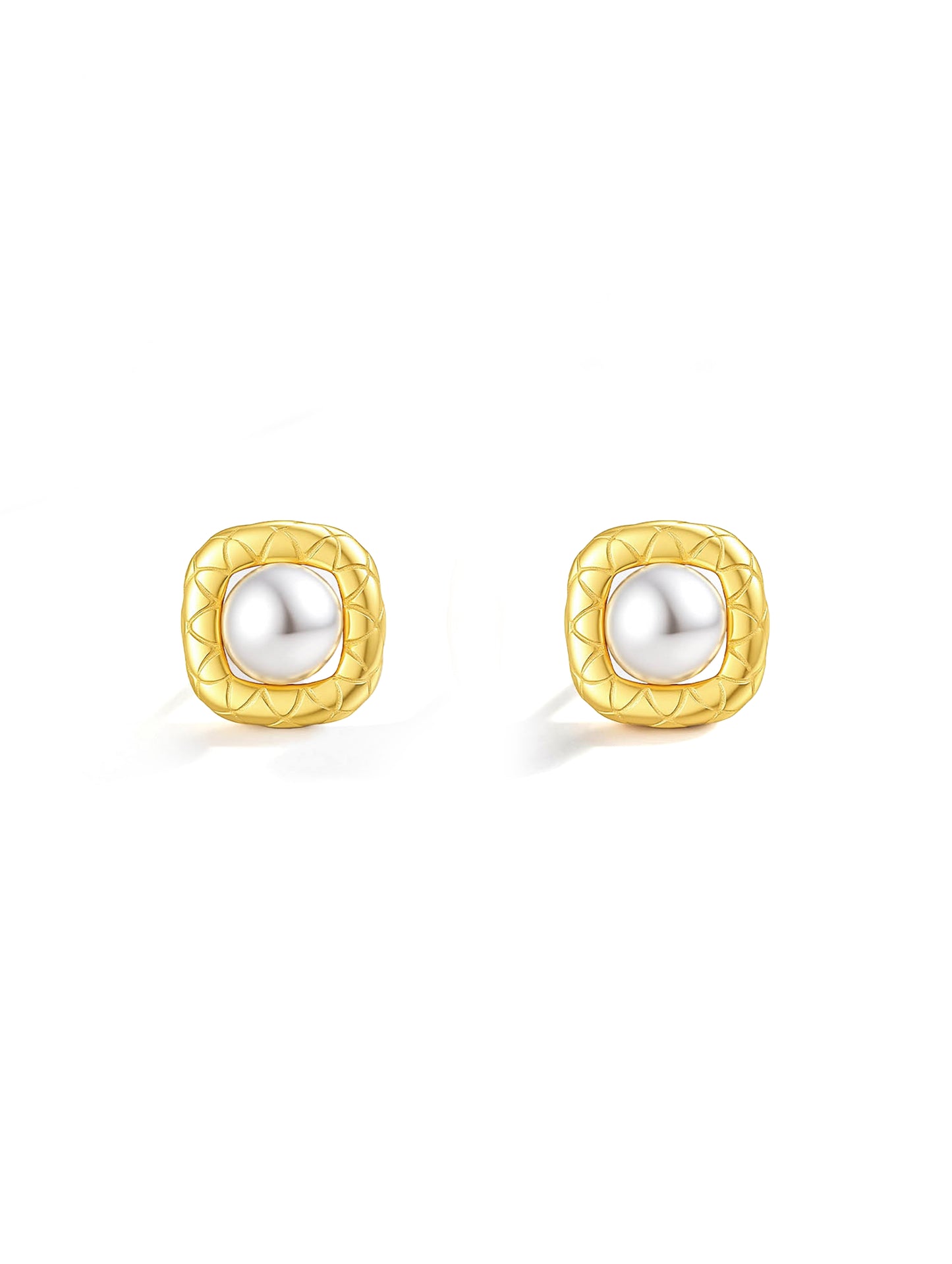 GOLDEN CUSHION PEARL STUD  EARRINGS