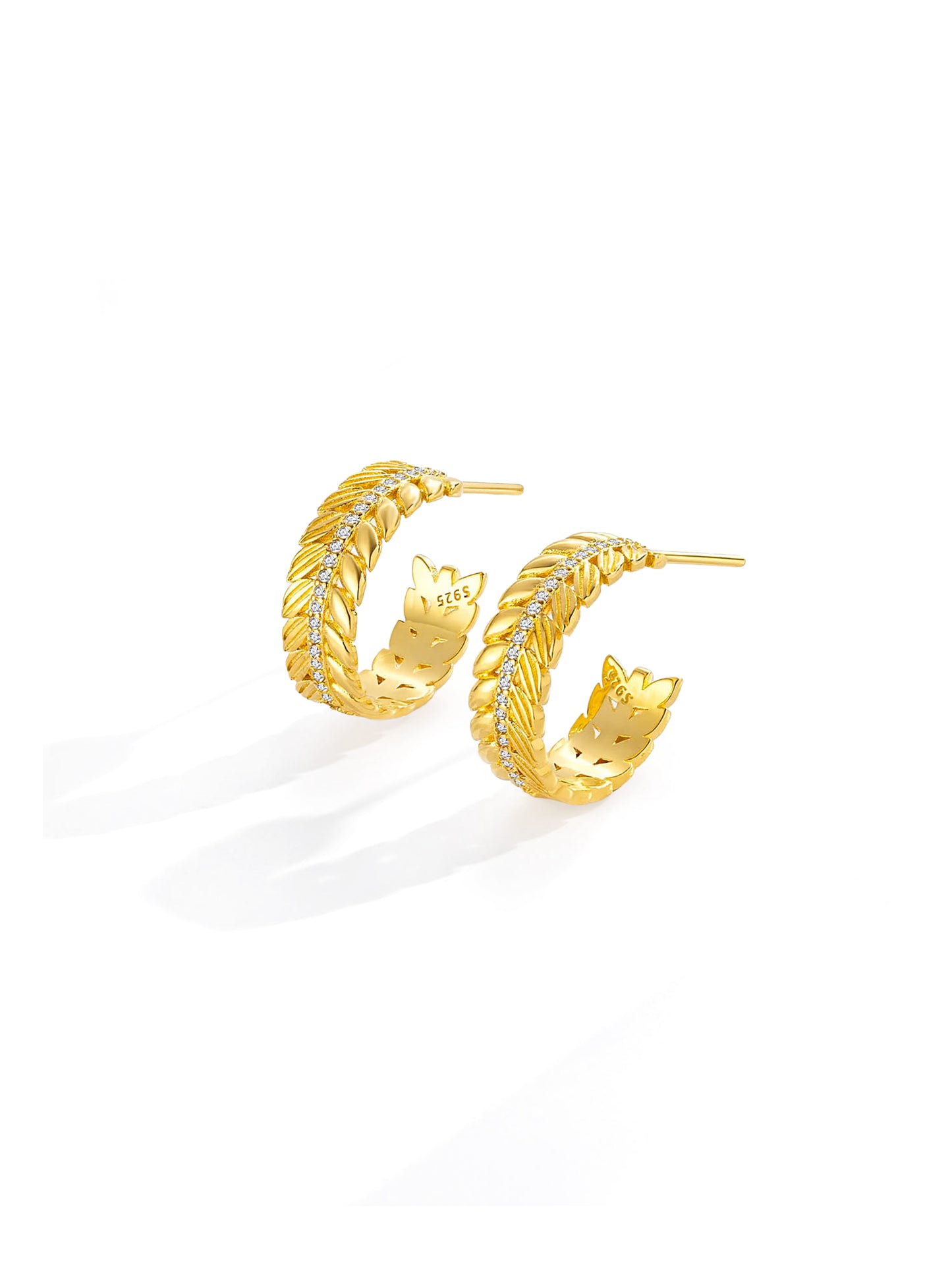 GOLDEN LEAF RADIANCE HOOPS EARRINGS