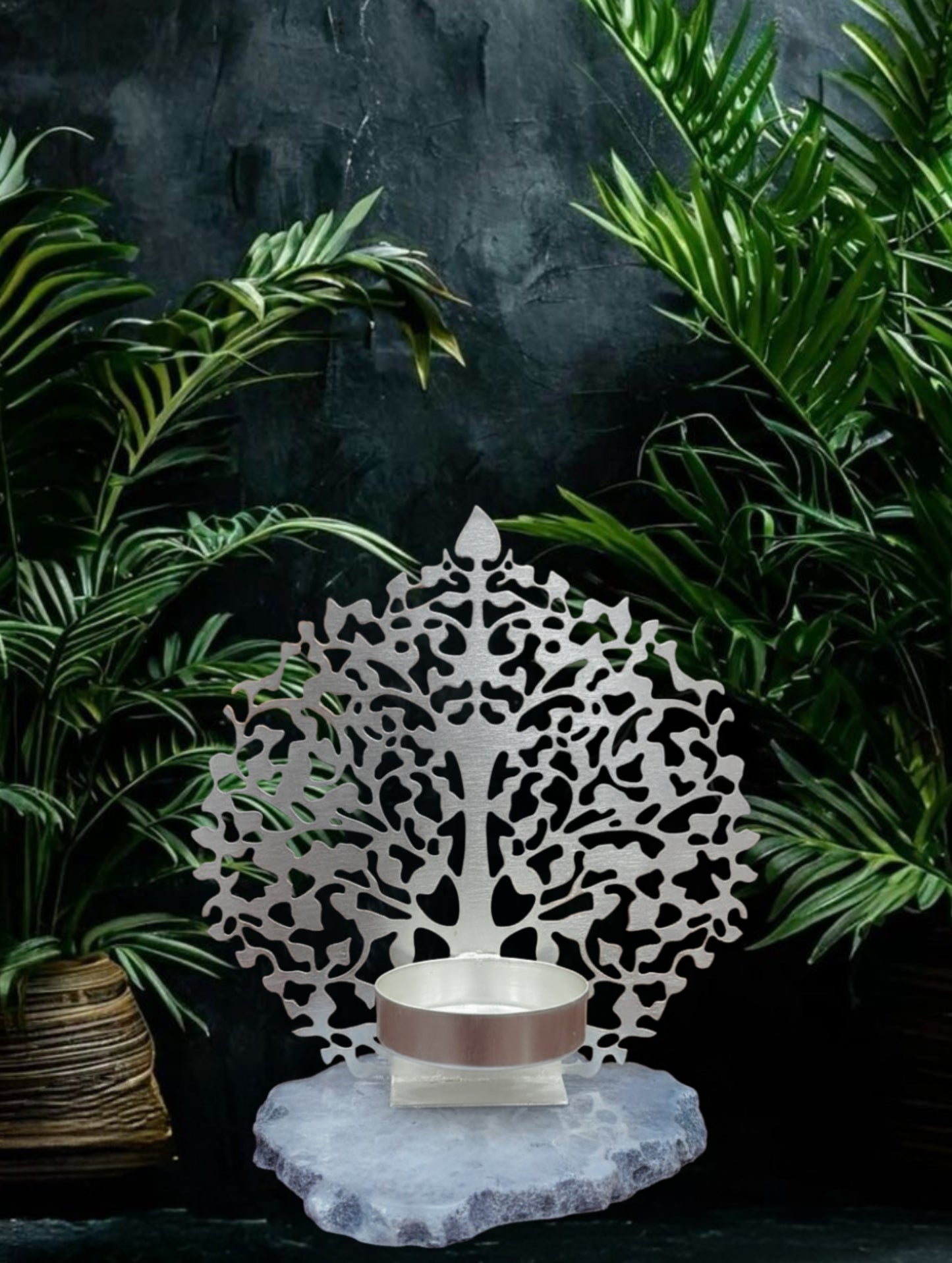 Silver Coated Tree Aura Candle Holder