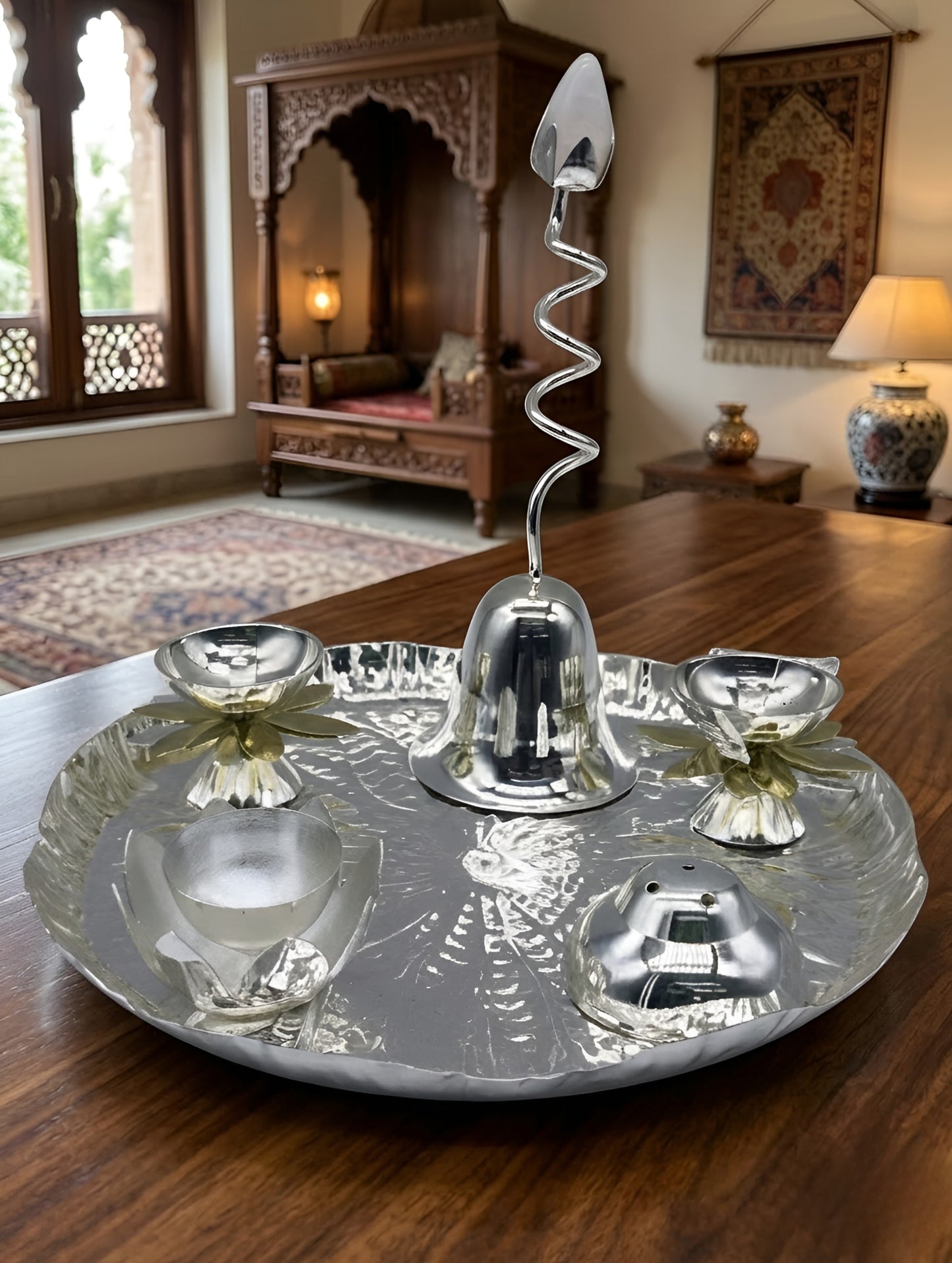 Spiral Grace Silver Pooja Thali