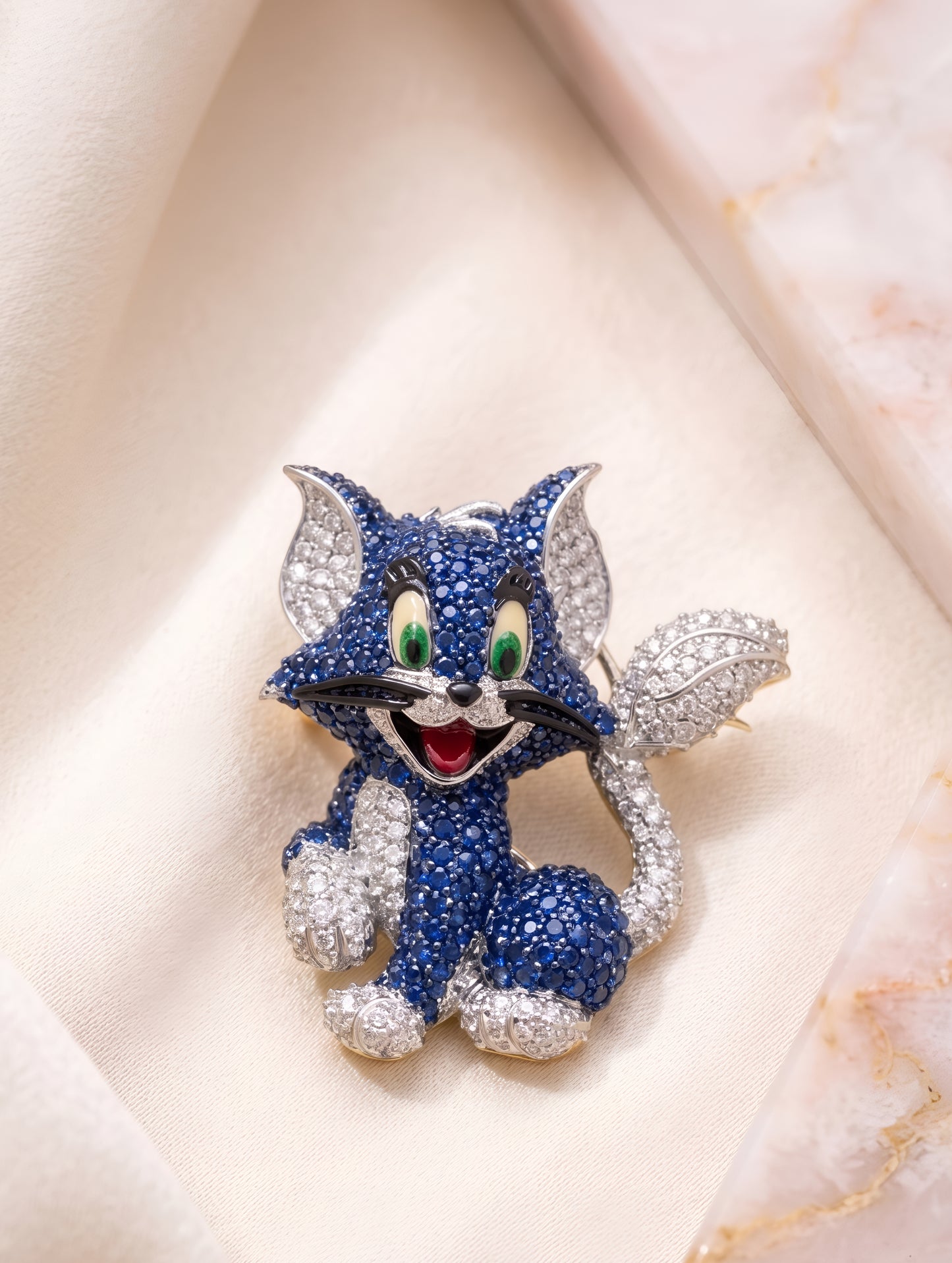 Premium Sapphire Purr Crystal Brooch
