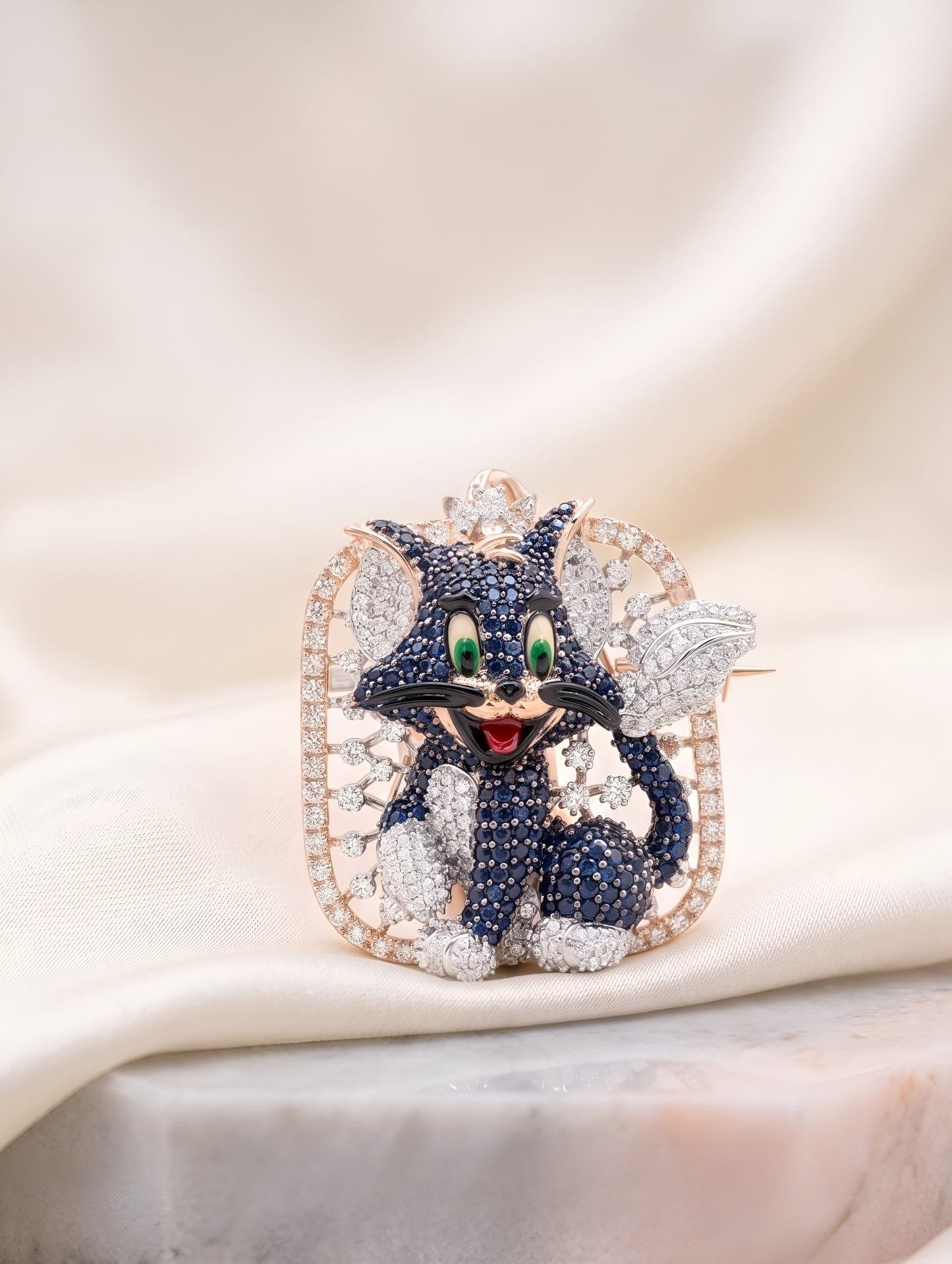 Premium Midnight Whiskers Crystal Brooch
