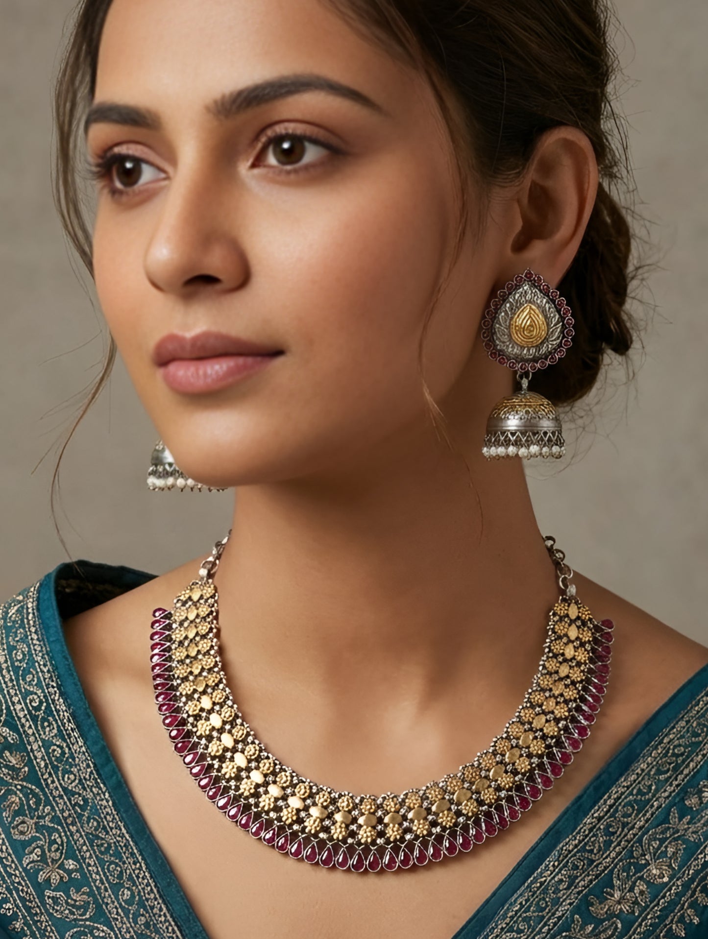 Nayab Magenta Bloom Necklace