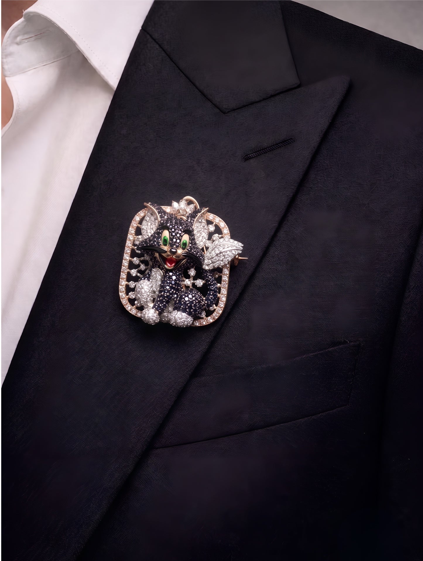 Premium Midnight Whiskers Crystal Brooch