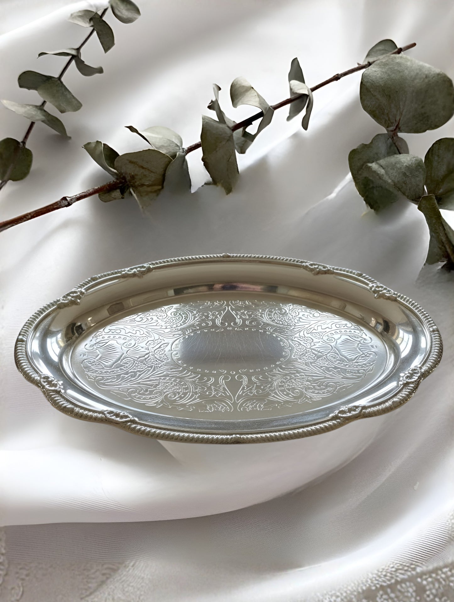 Victorian Elegance Engraved Silver Coated Tray