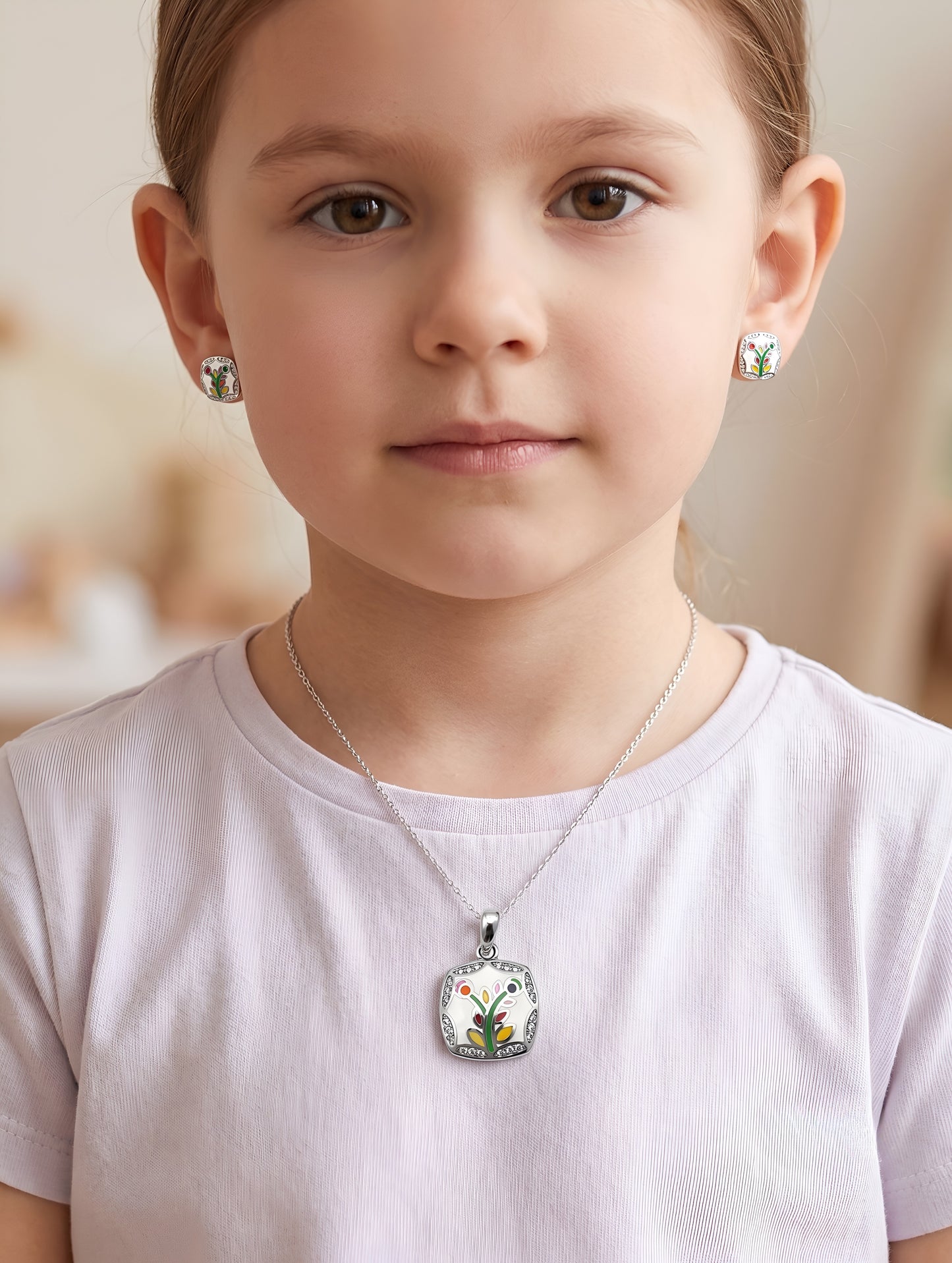 Rainbow Bloom Tree Kids Pendant Set