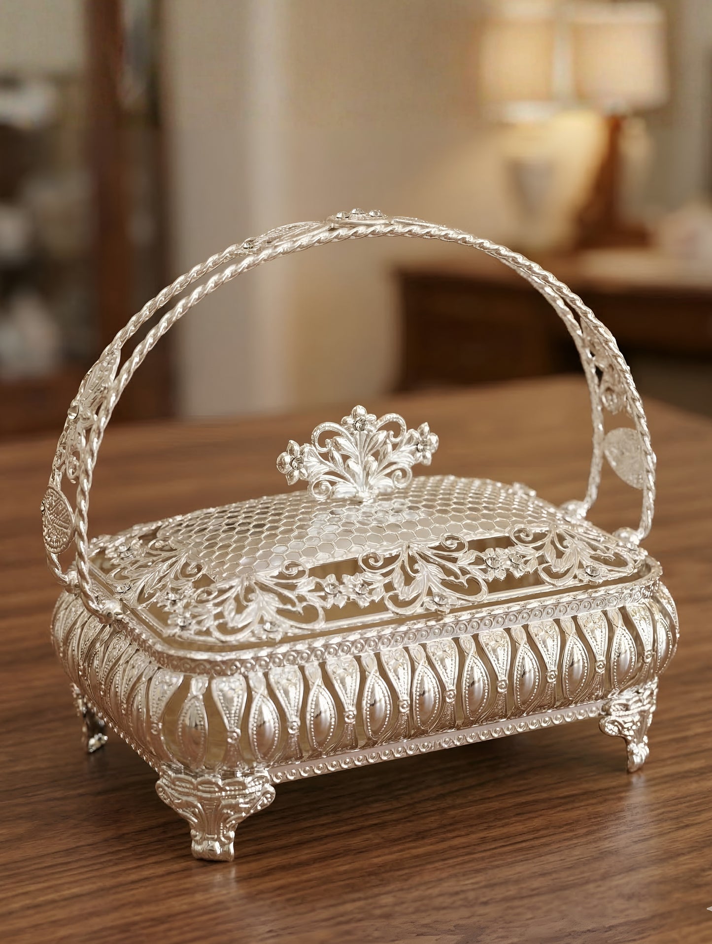 Vintage Ornate Silver Filigree Trinket Box