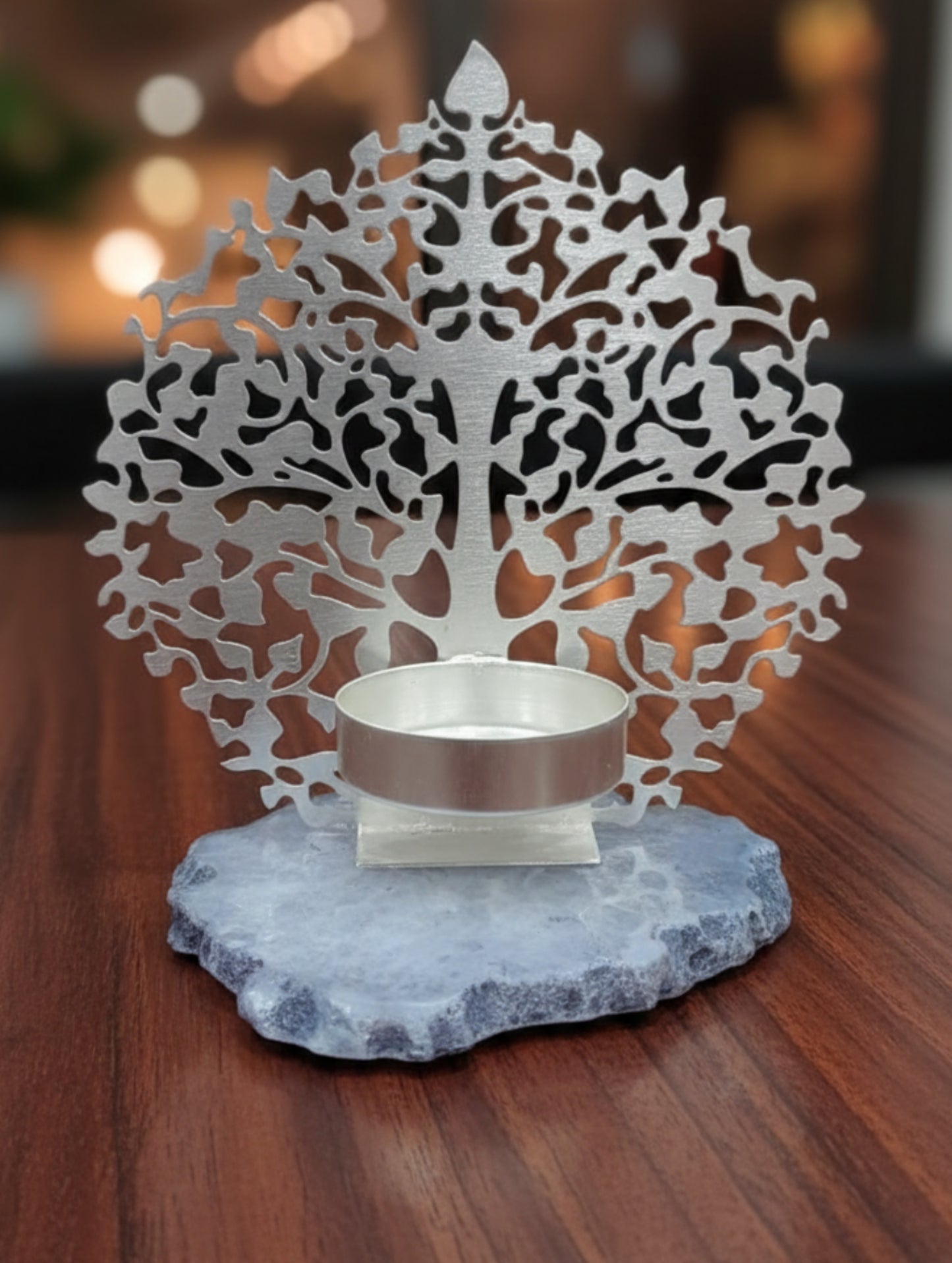 Silver Coated Tree Aura Candle Holder