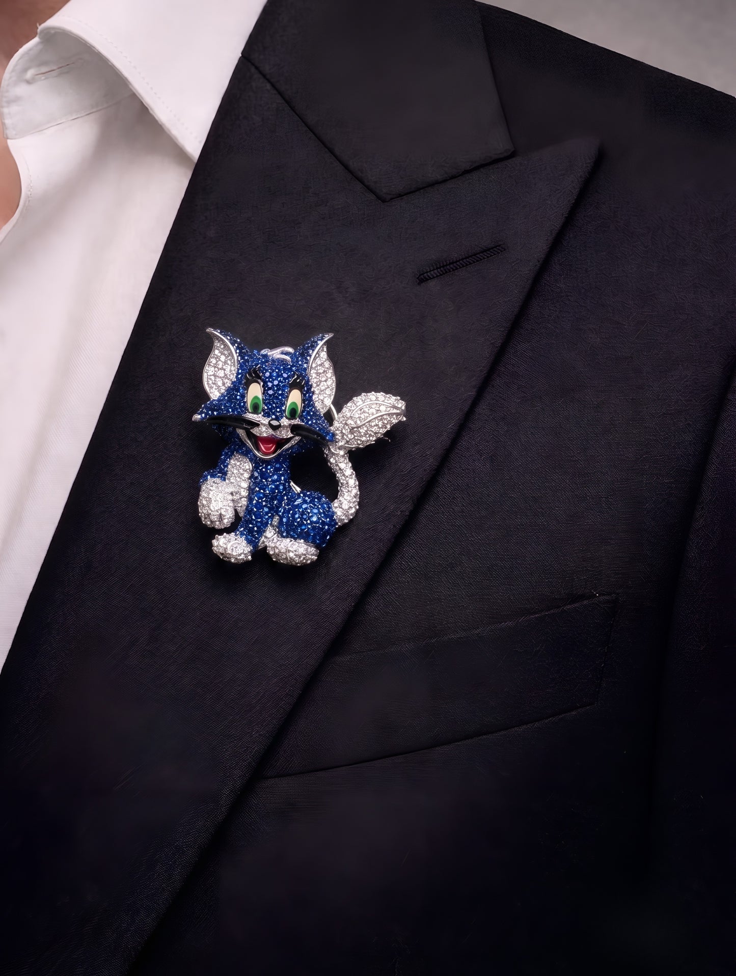 Premium Sapphire Purr Crystal Brooch