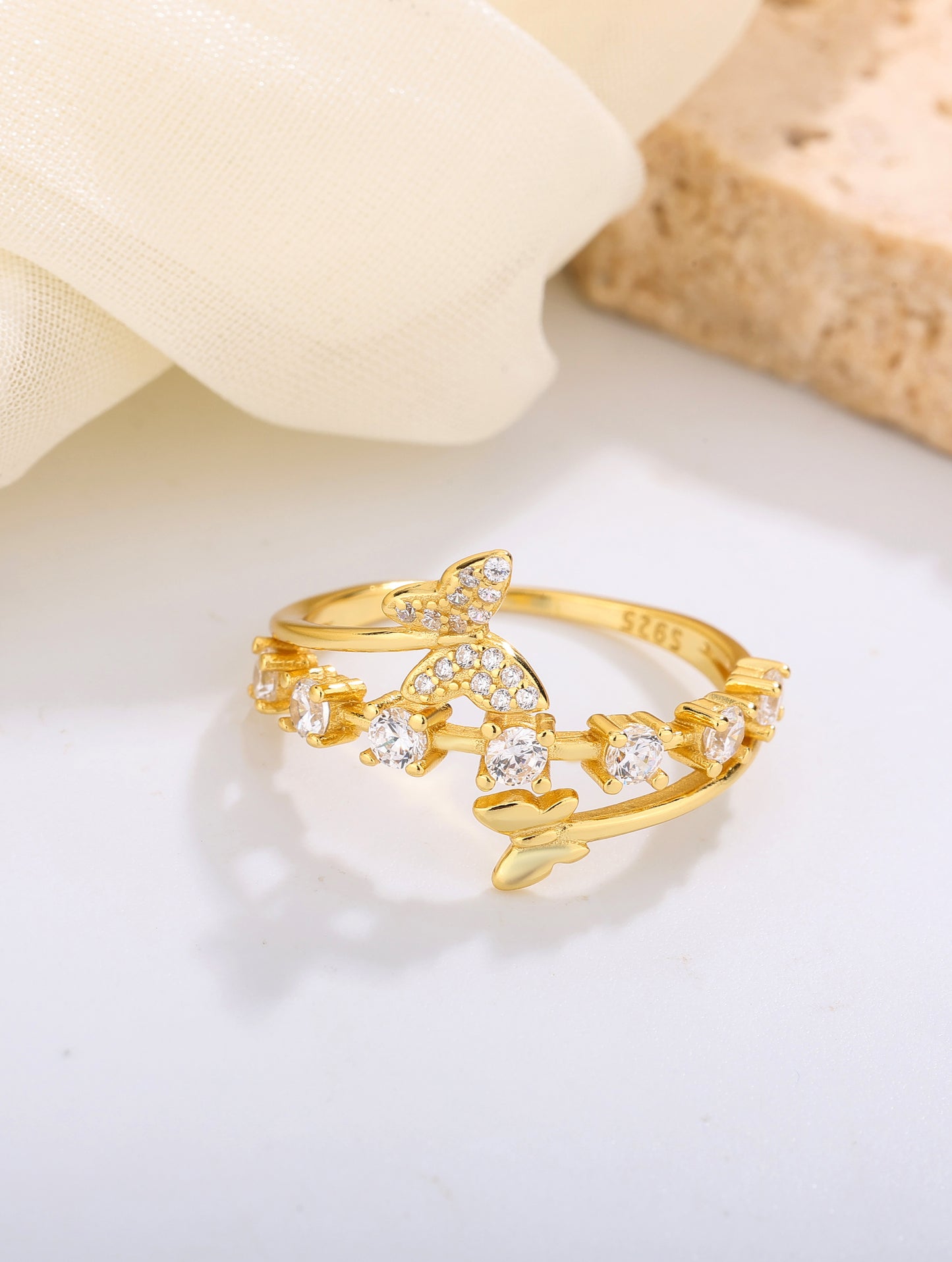Golden Flutter Crystal Ring