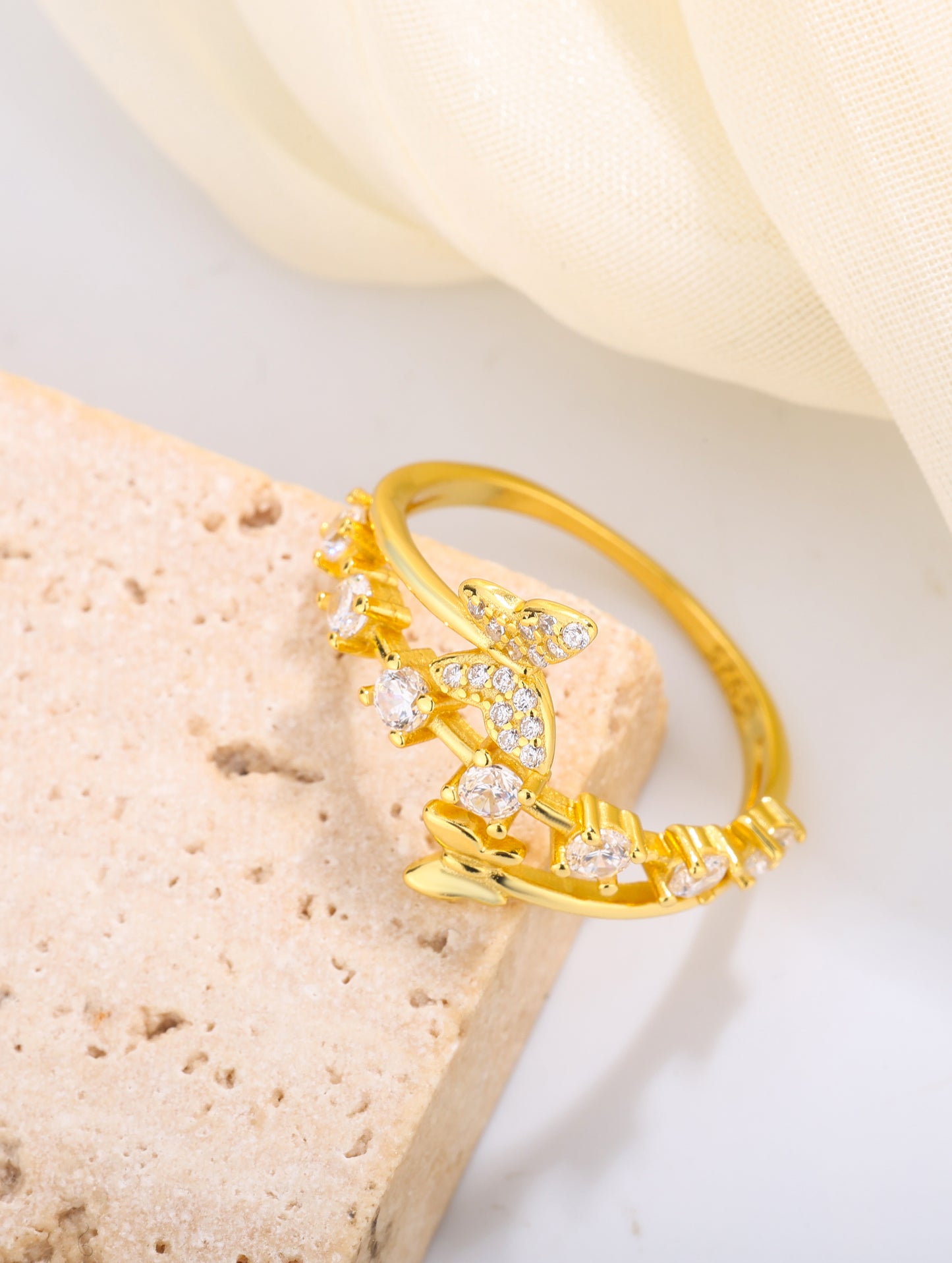 Golden Flutter Crystal Ring