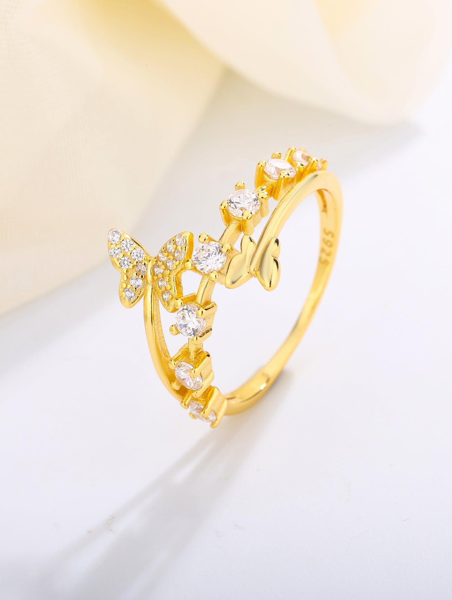 Golden Flutter Crystal Ring