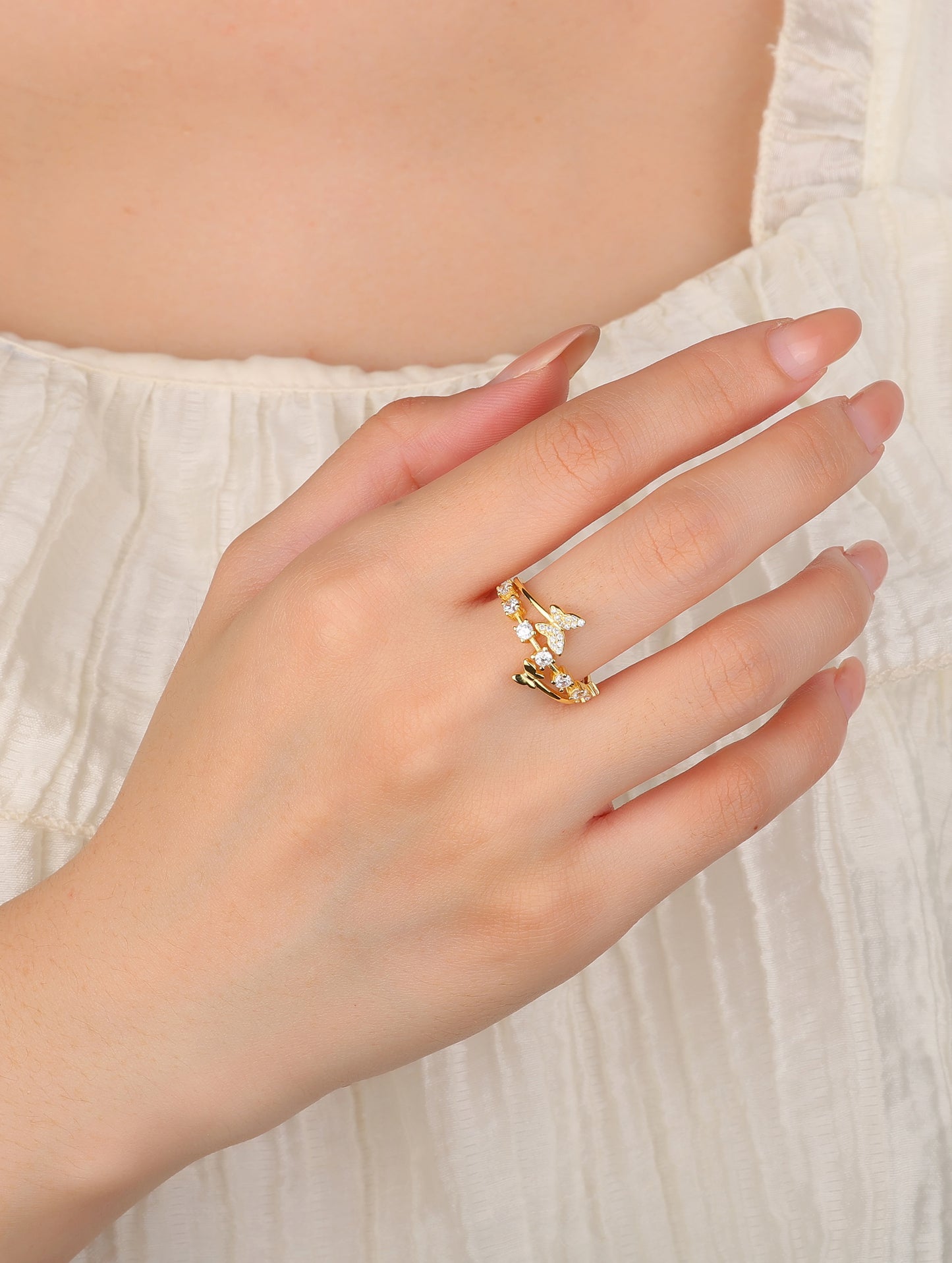 Golden Flutter Crystal Ring