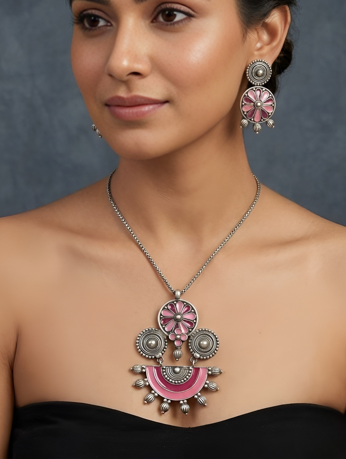 Noor Pink Enamel Necklace