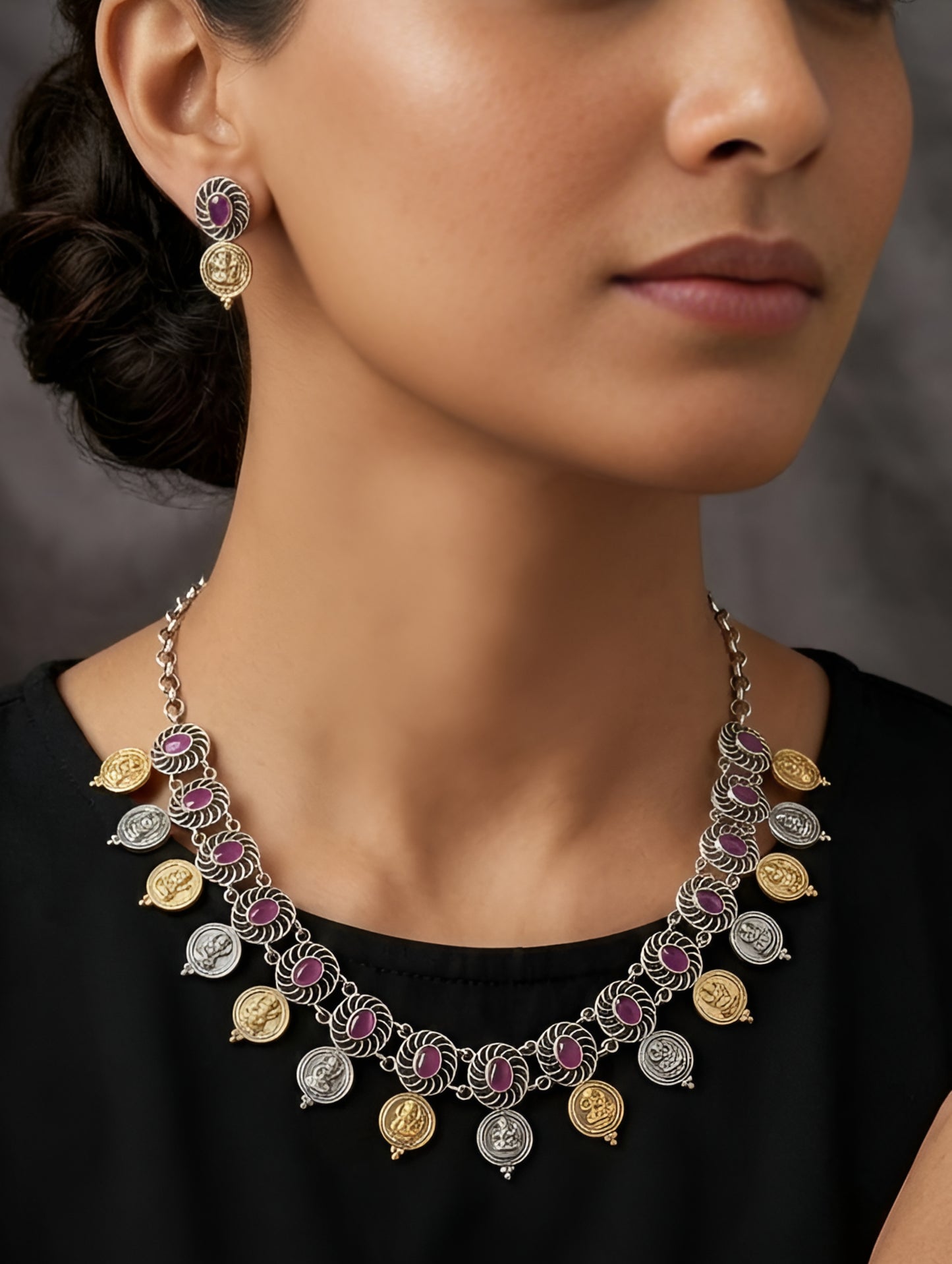 Temple Coin Swirl  Nayab Necklace