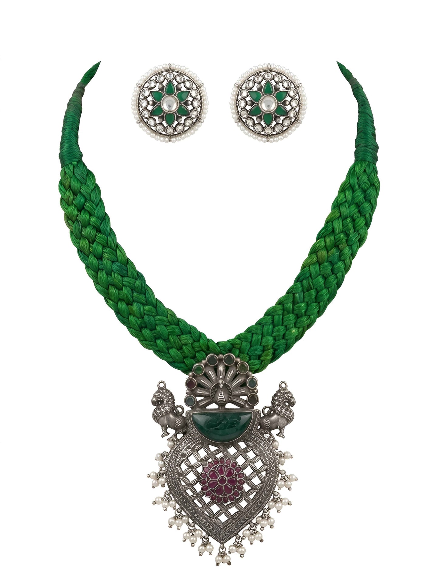 Nazakat  Green Braided Dori Necklace
