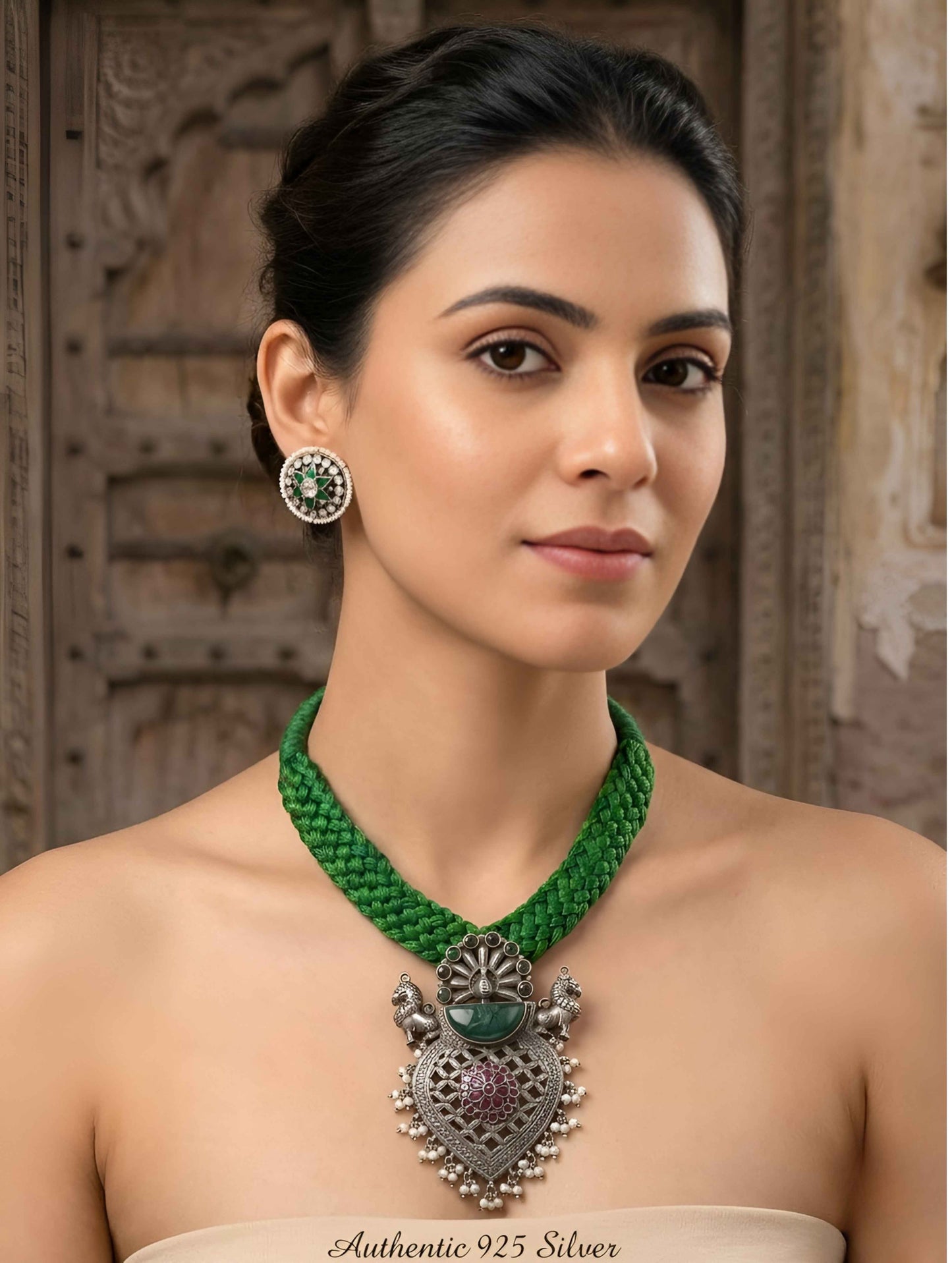 Nazakat  Green Braided Dori Necklace