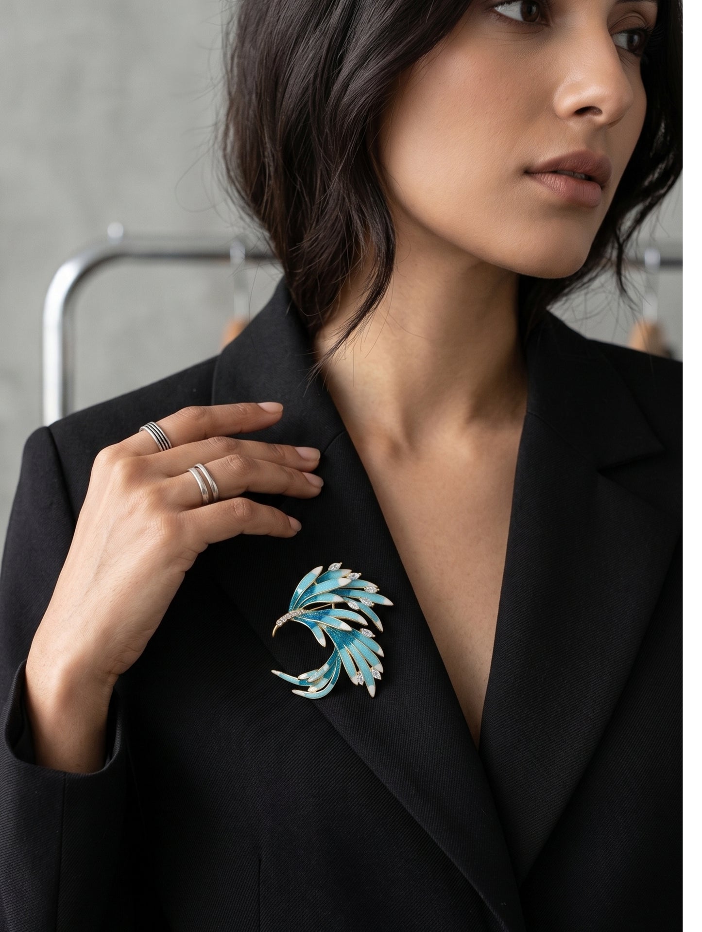 Azure Feather Elegance Brooch