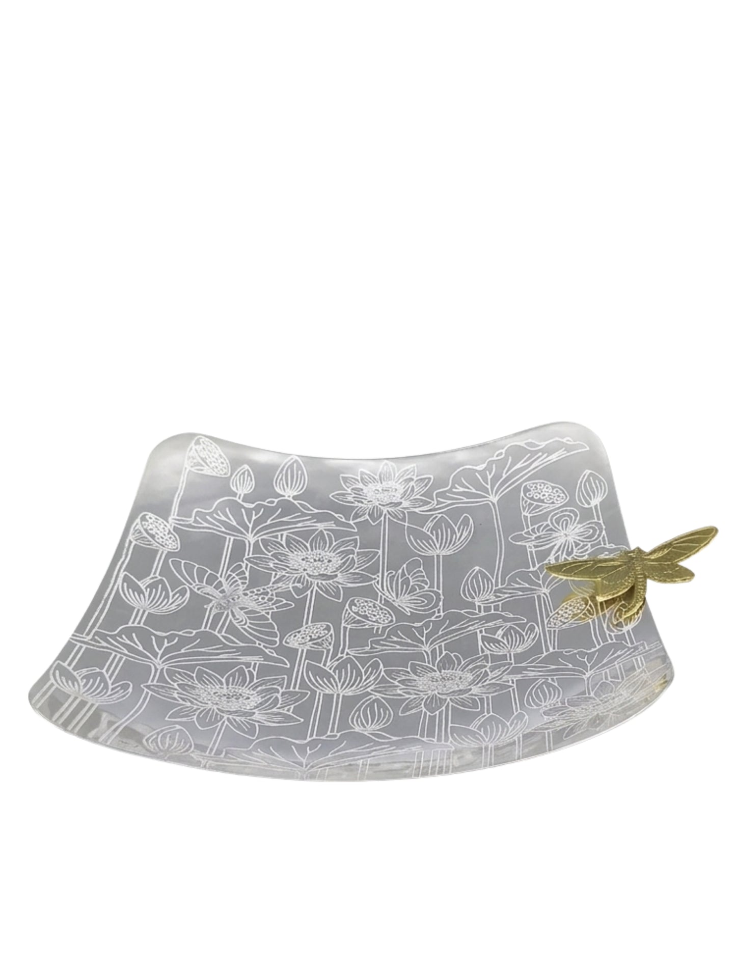 Silver Coated Etched Lotus Glass Tray