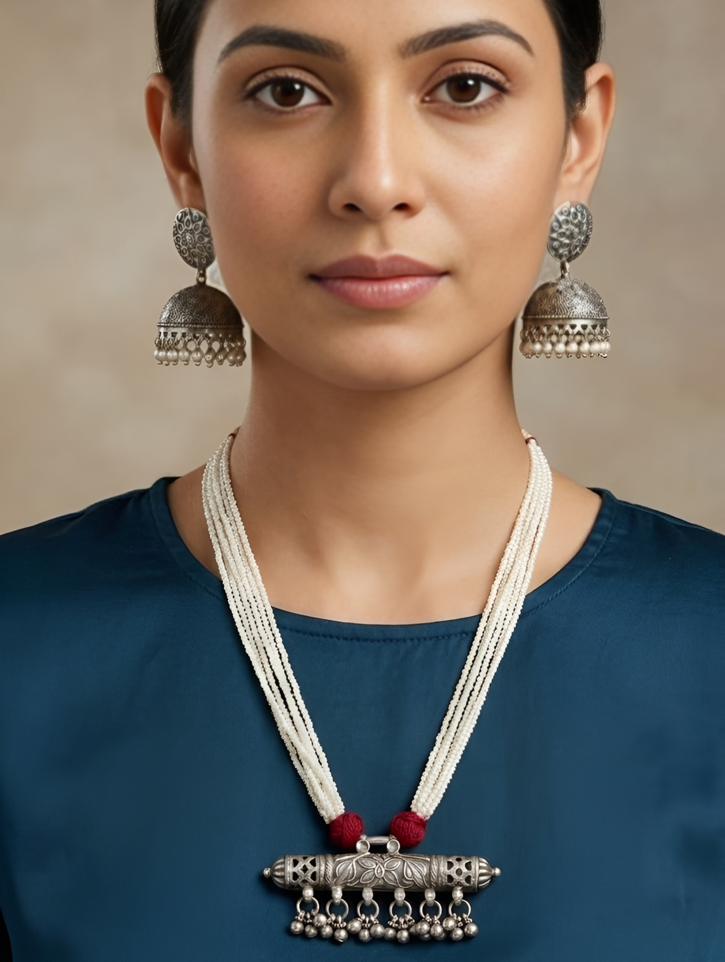 Noor Pearl String Jhumka Necklace