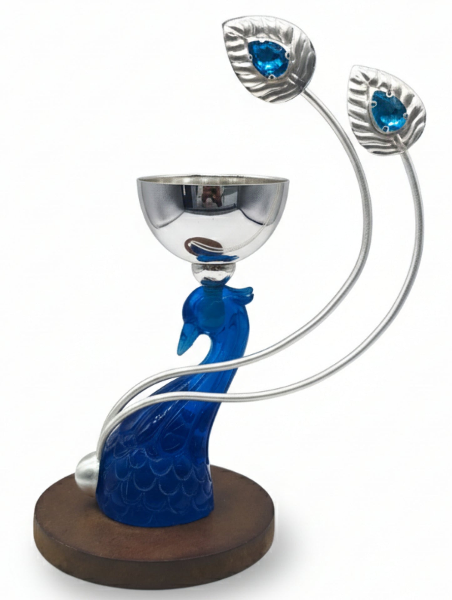 Azure Peacock Elegance Diya Stand