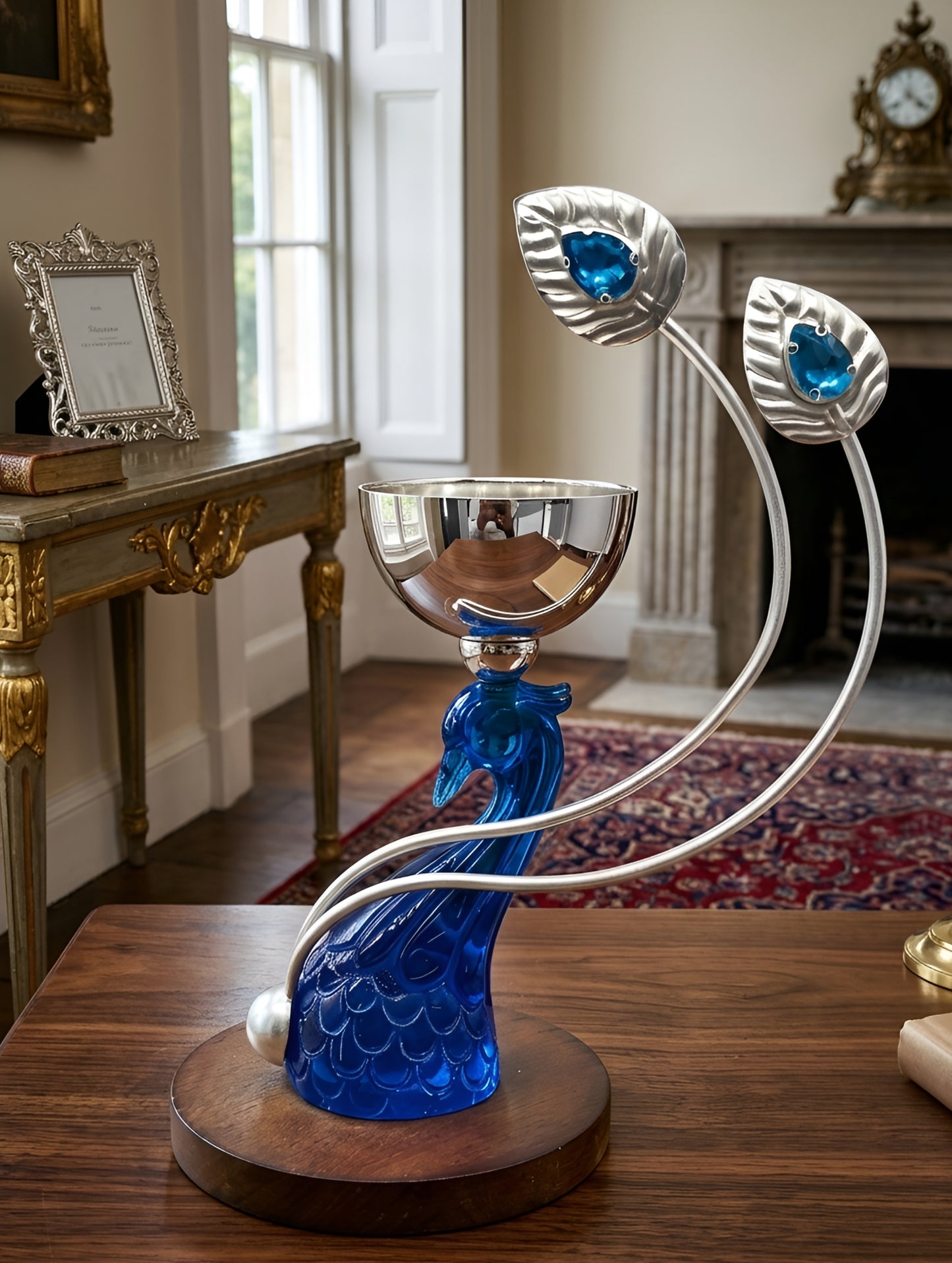 Azure Peacock Elegance Diya Stand