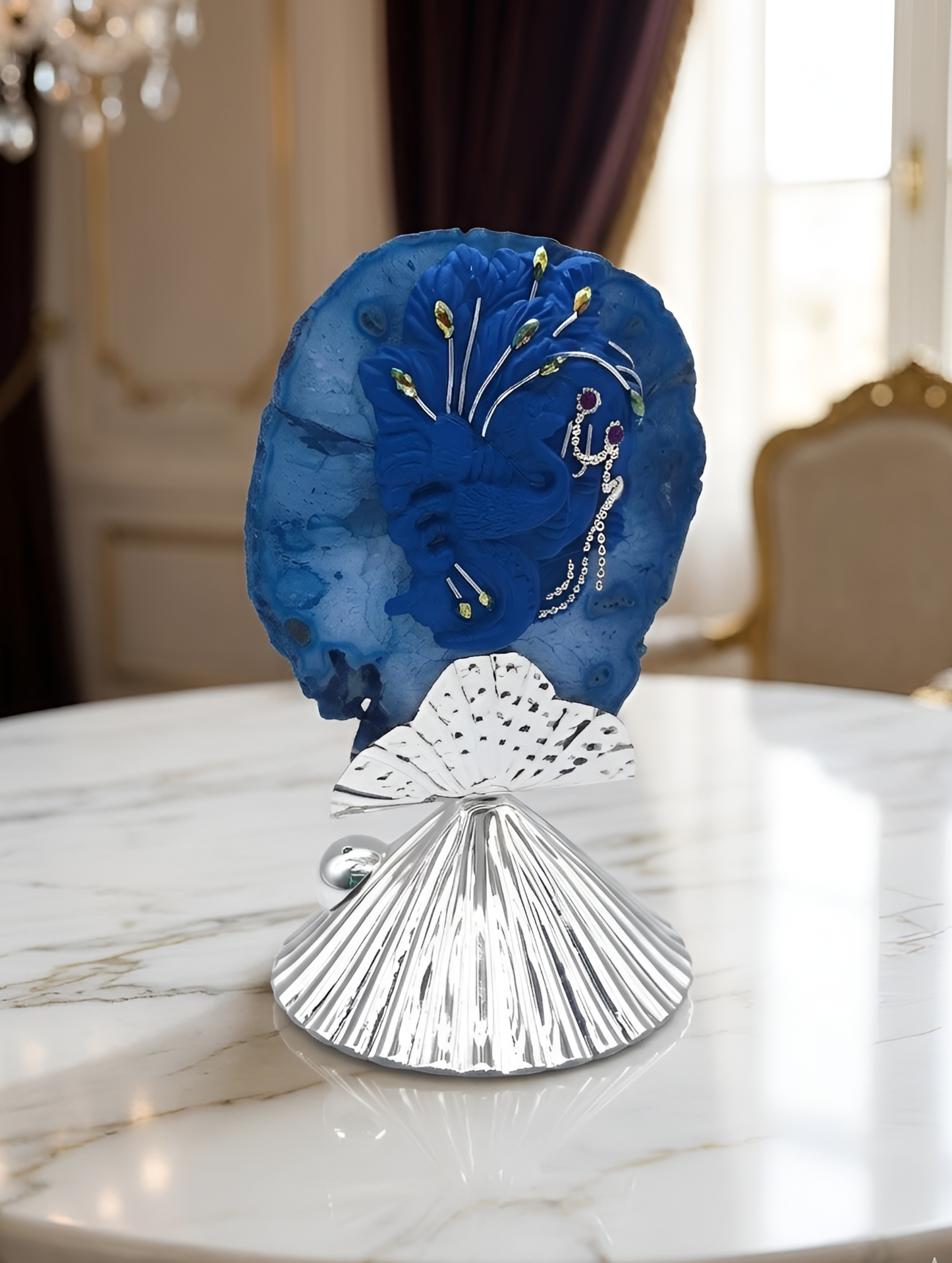 Midnight Bloom Peacock Art Piece