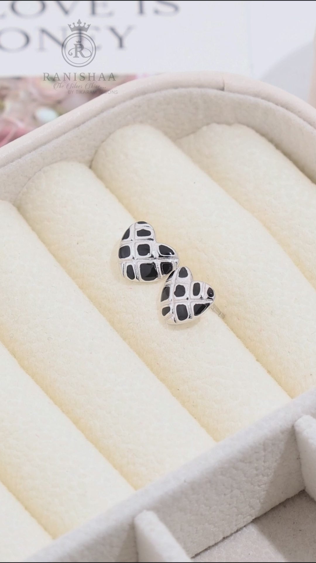 Load and play video in Gallery viewer, BLACK VELVET HEART STUD EARRINGS
