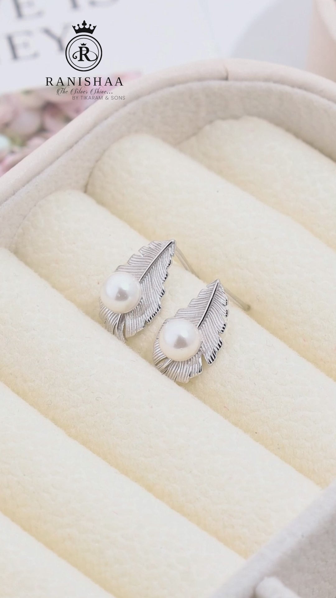Load and play video in Gallery viewer, PEARL LEAF WHISPER STUD EARRINGS
